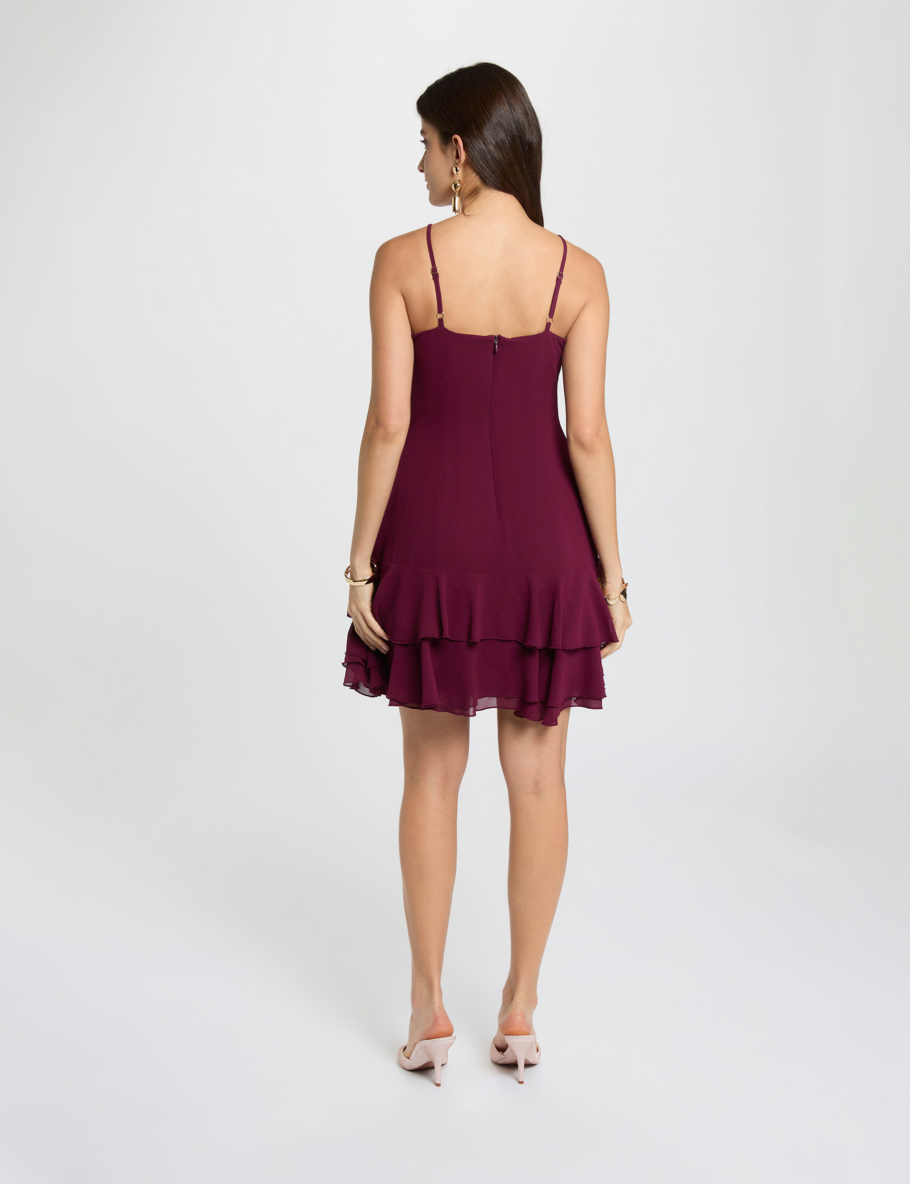 Short dress with V-neck plum women