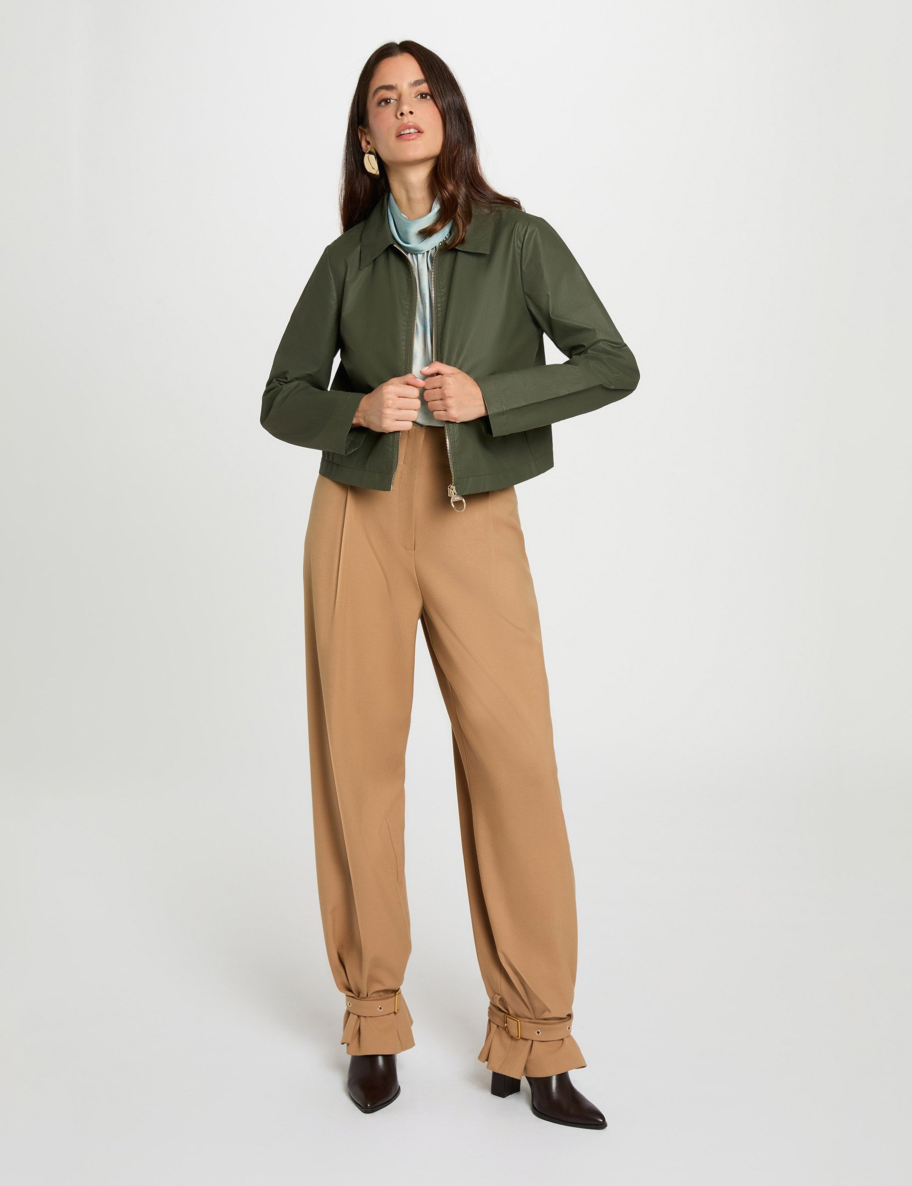 Short jacket with zip fastening khaki green women