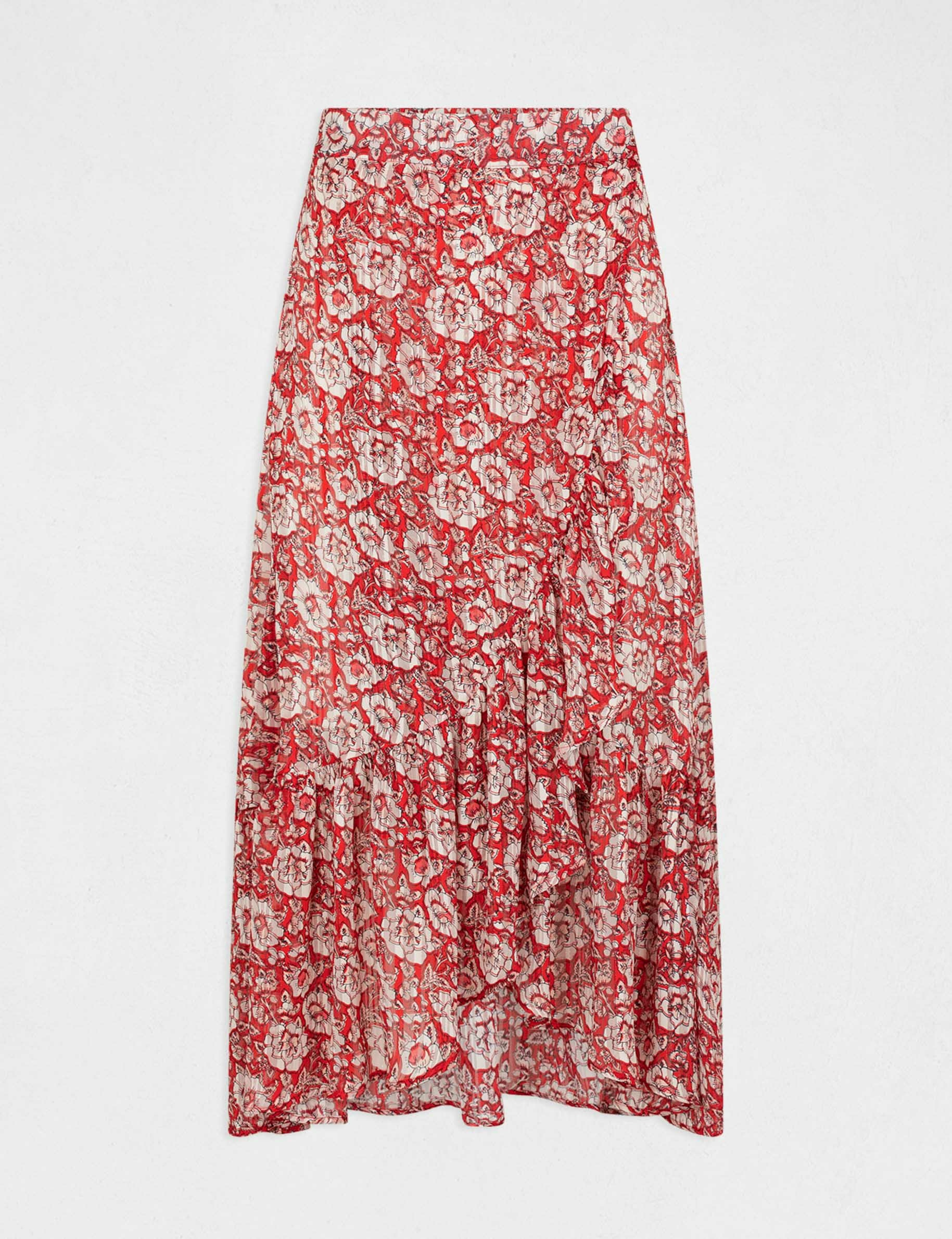 Midi A-line skirt with floral print red ladies'