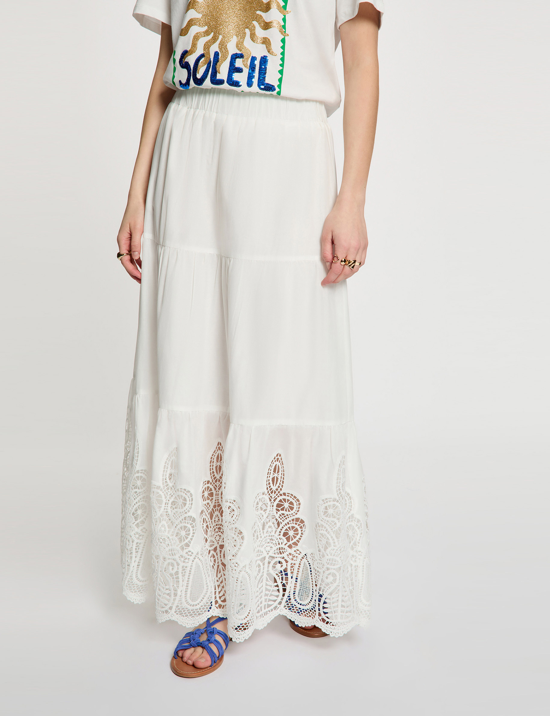 Maxi skirt lace detail white women