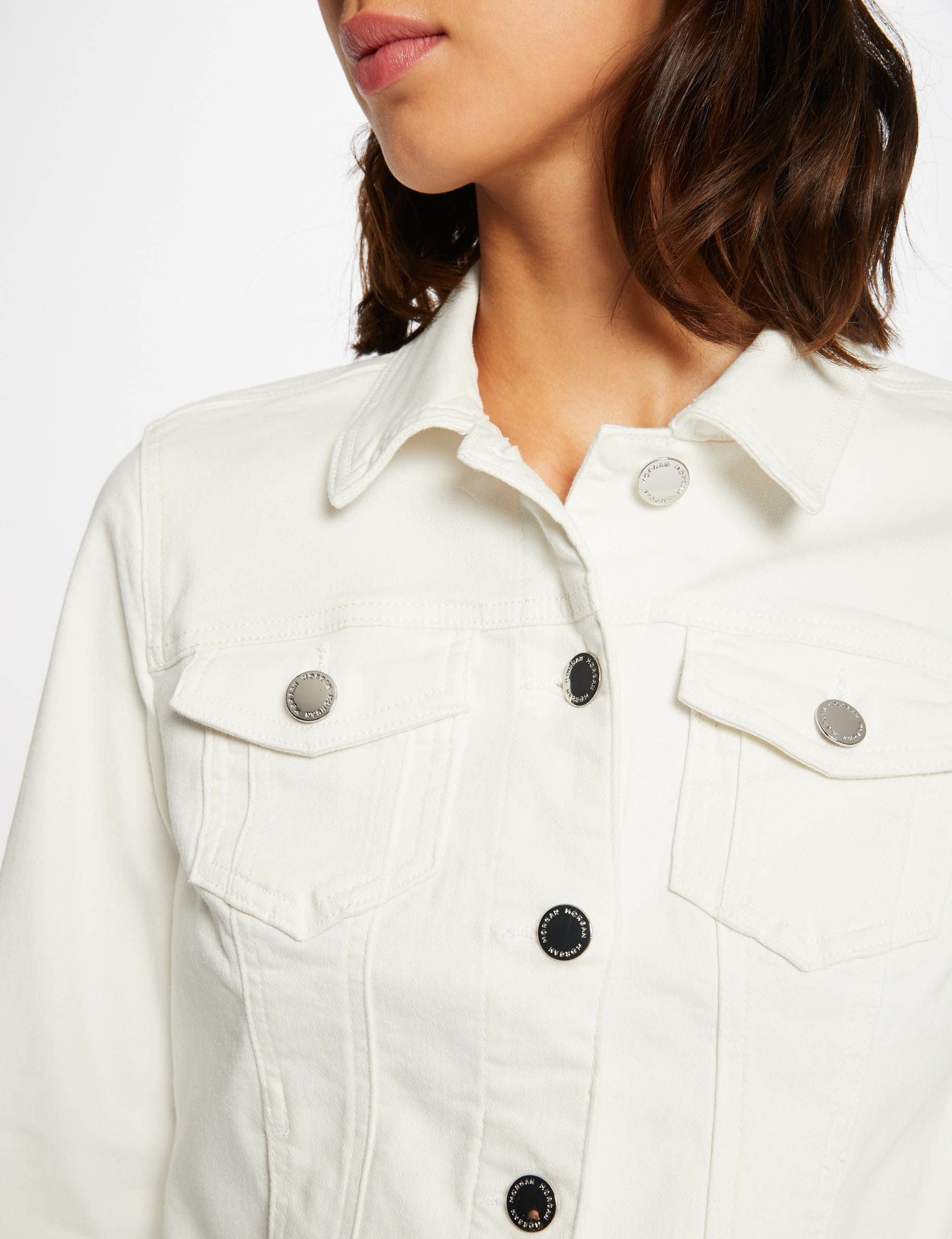 straight buttoned denim jacket ivory women Straight buttoned denim jacket ivory women