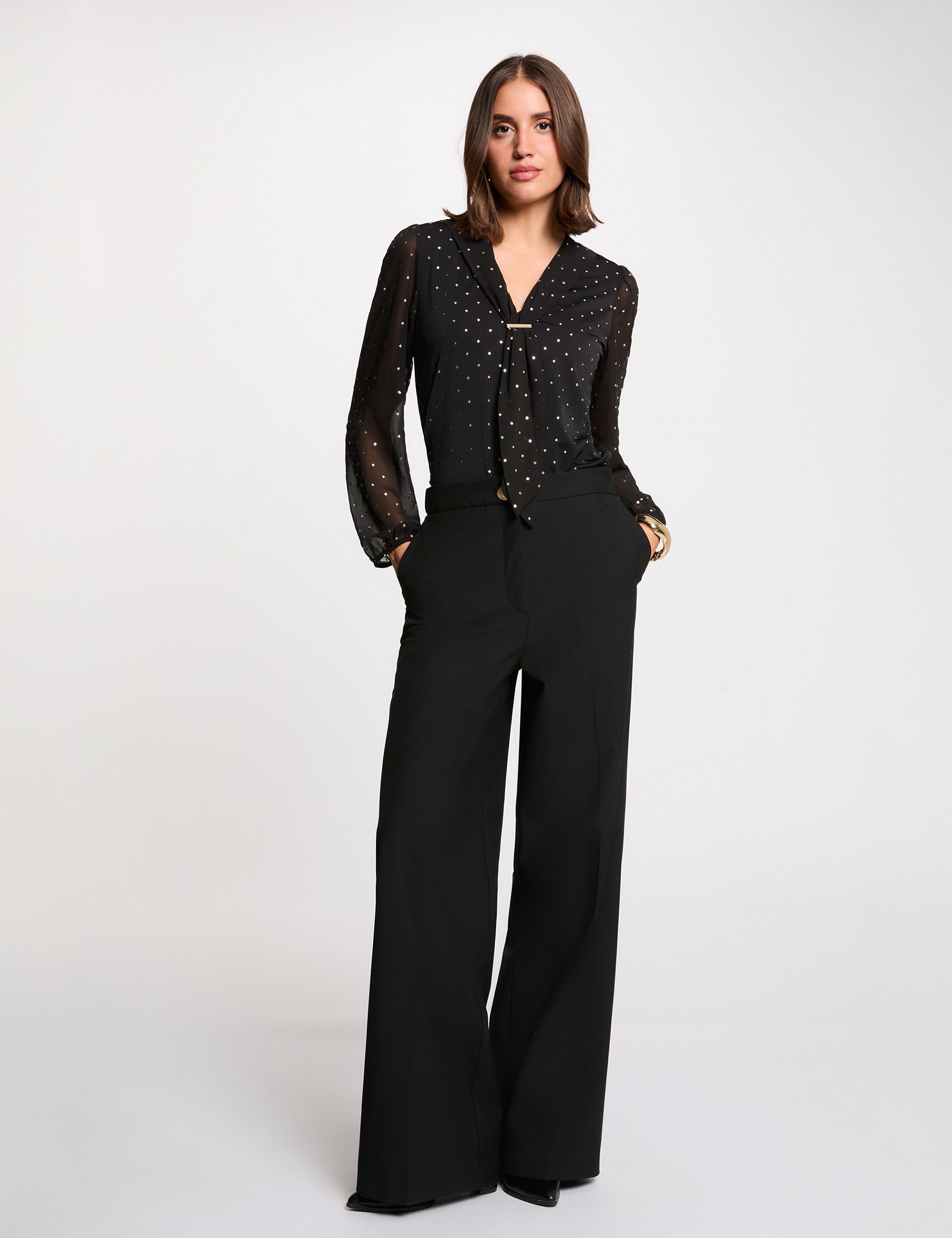 High-waisted wide-leg trousers black women