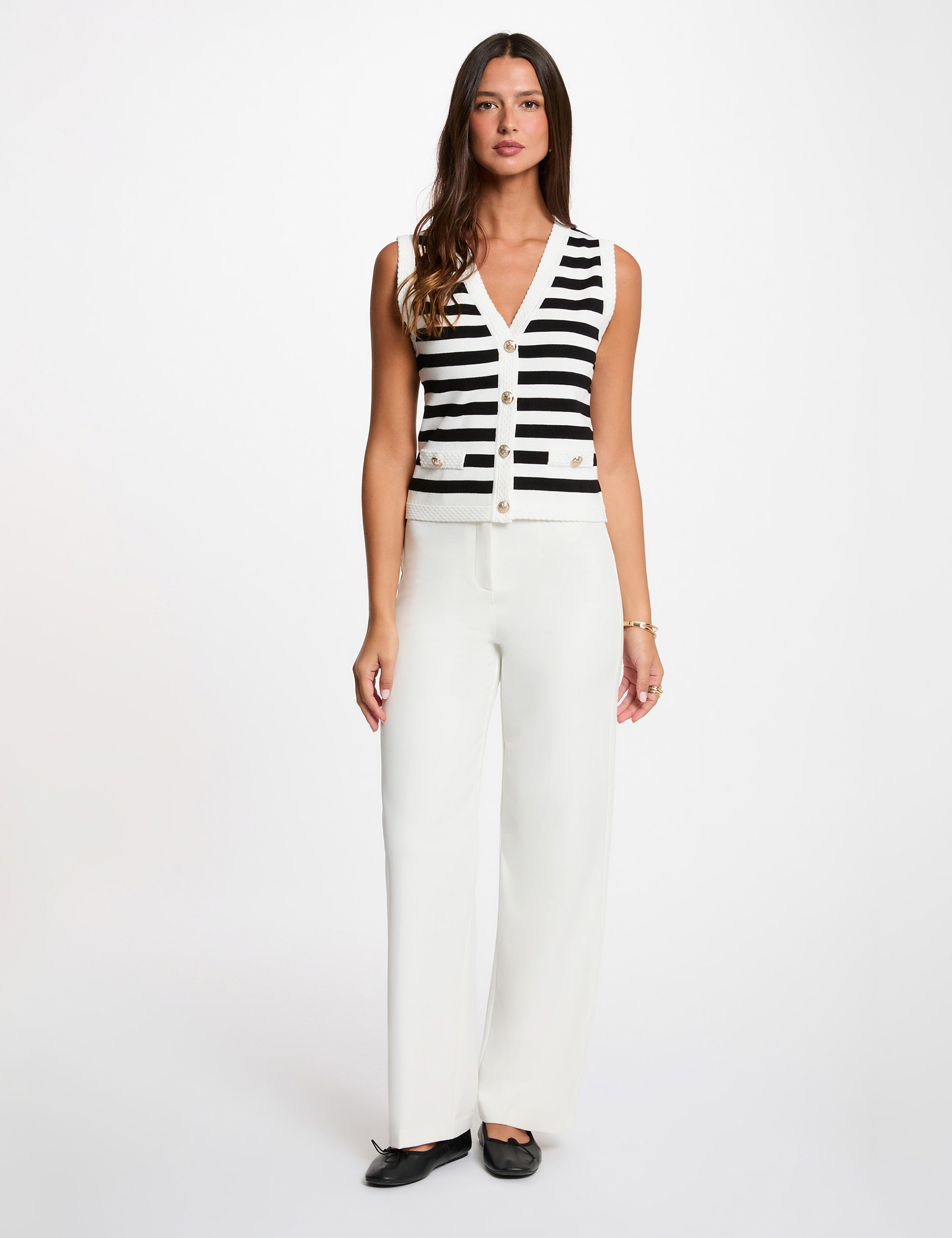 Striped sleeveless cardigan white women