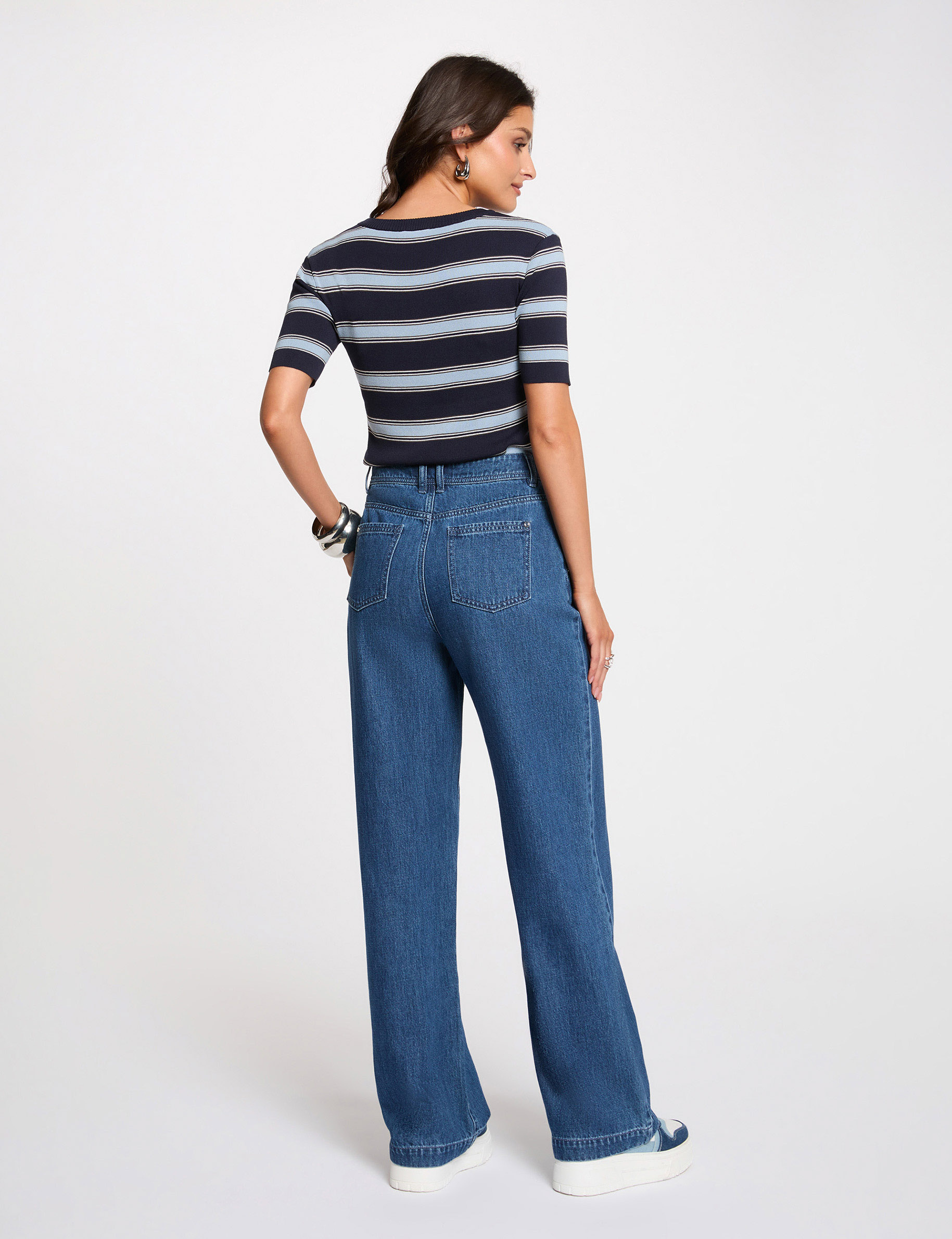 Fitted short-sleeve sweater navy blue women