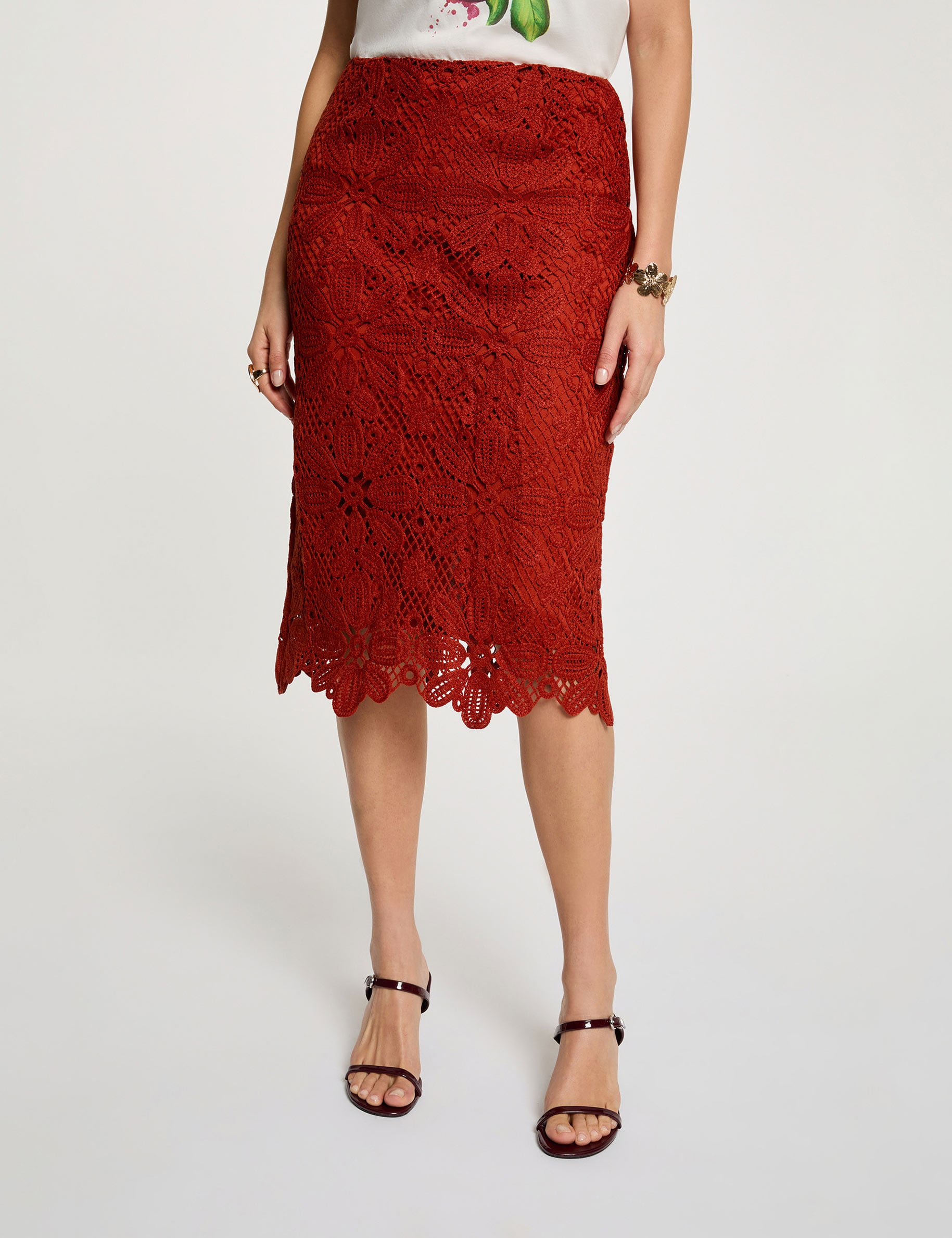 Midi lace skirt dark orange women