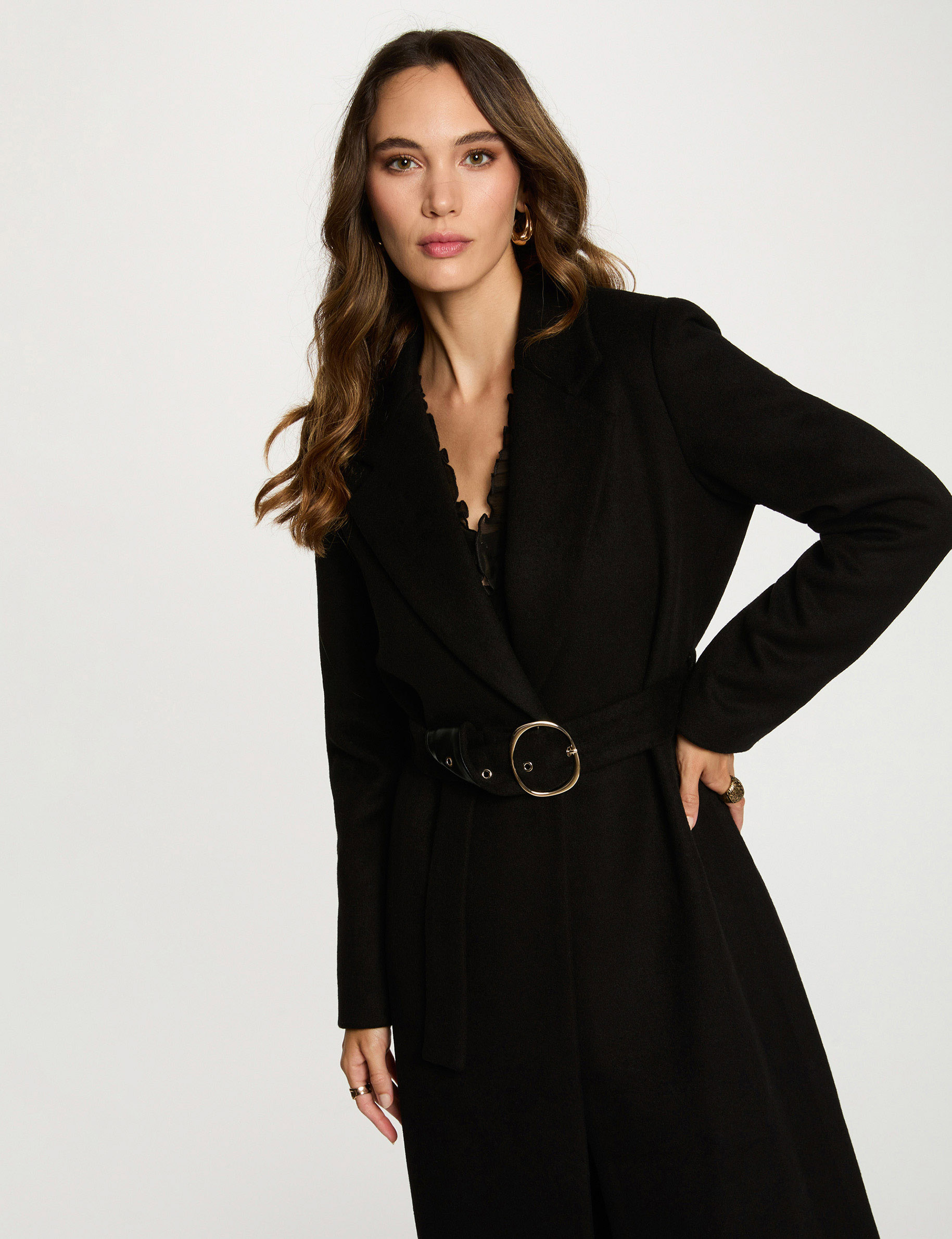 long belted coat black women Long belted coat black women