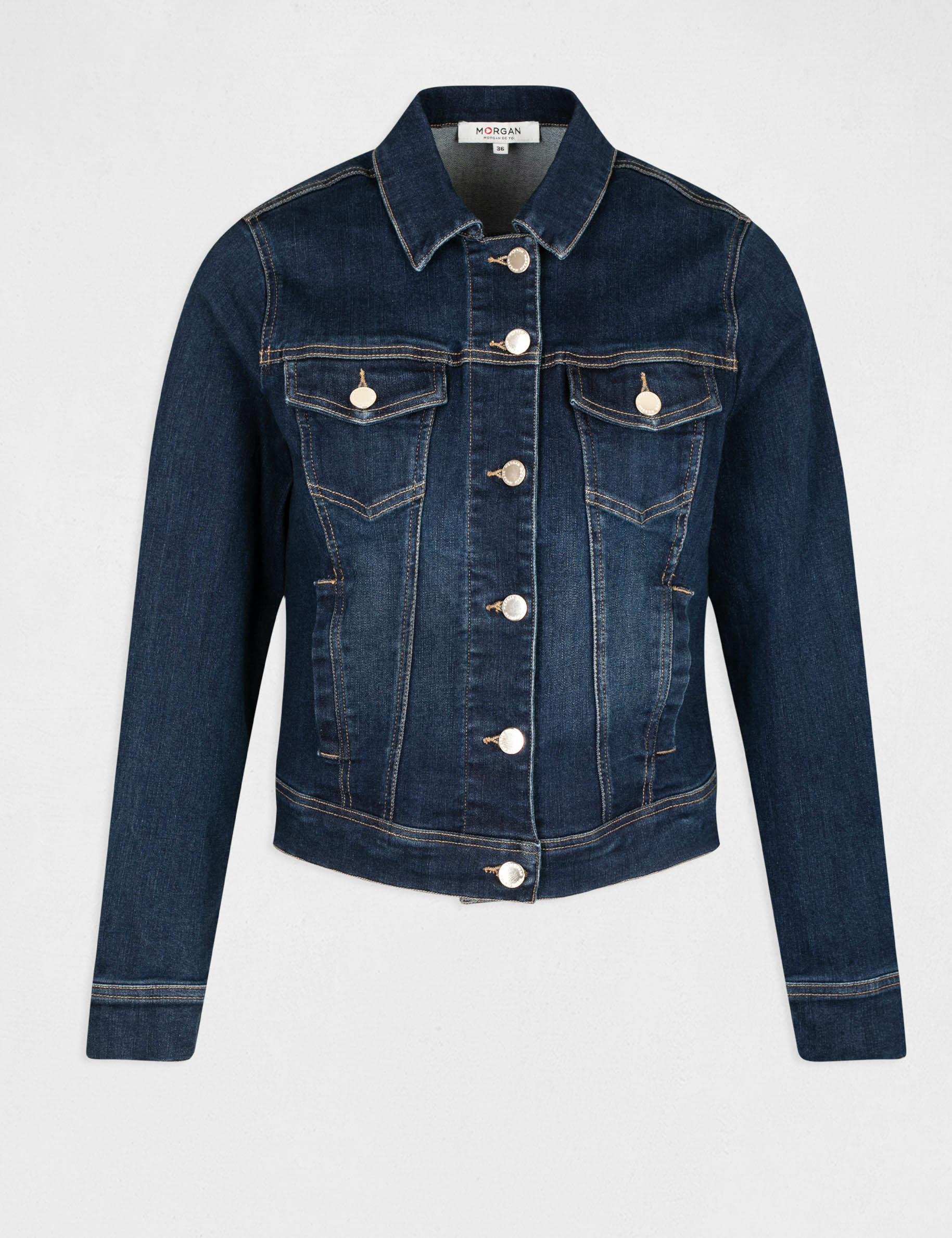 Straight buttoned denim jacket raw denim ladies'