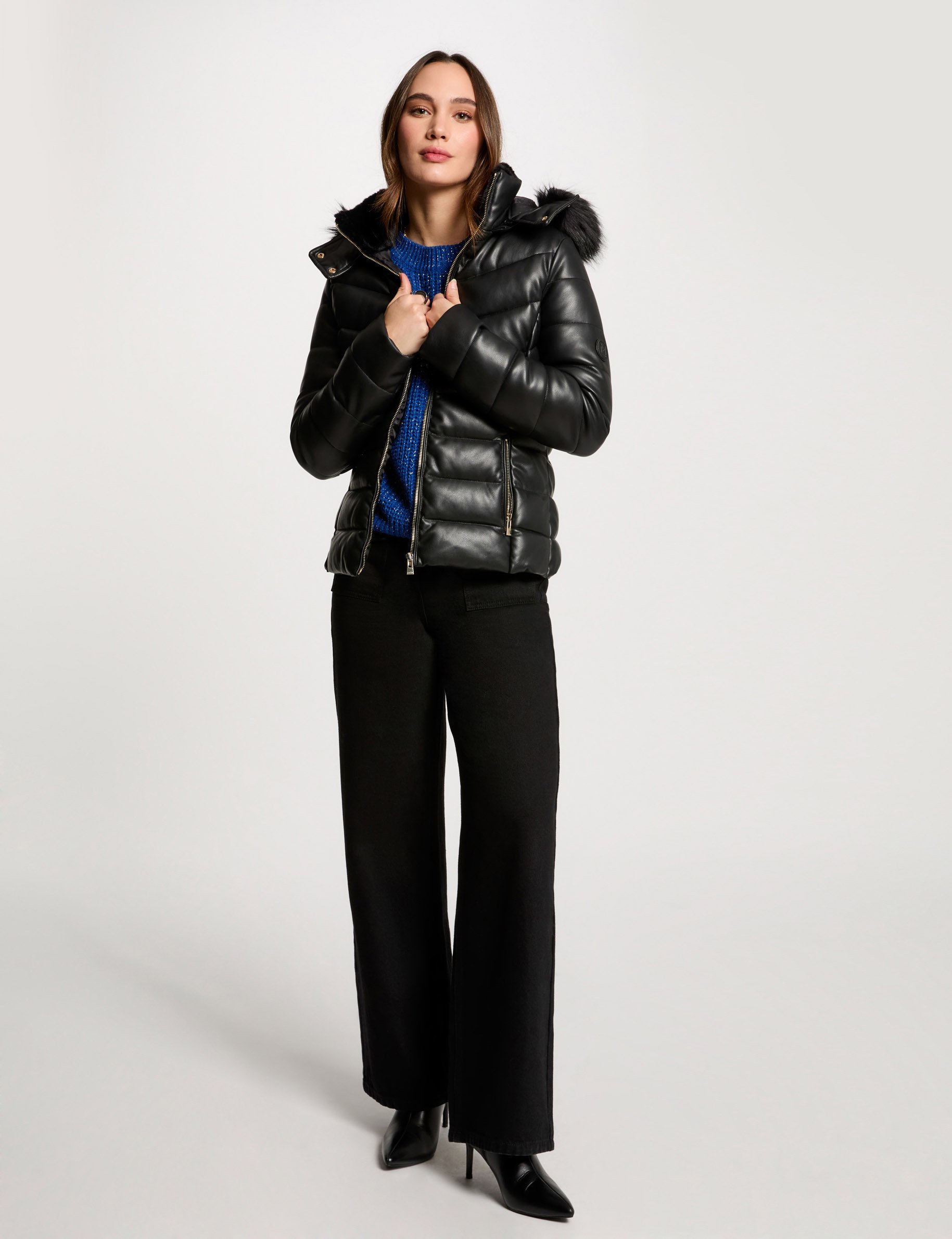 faux leather padded jacket black women Faux leather padded jacket black women