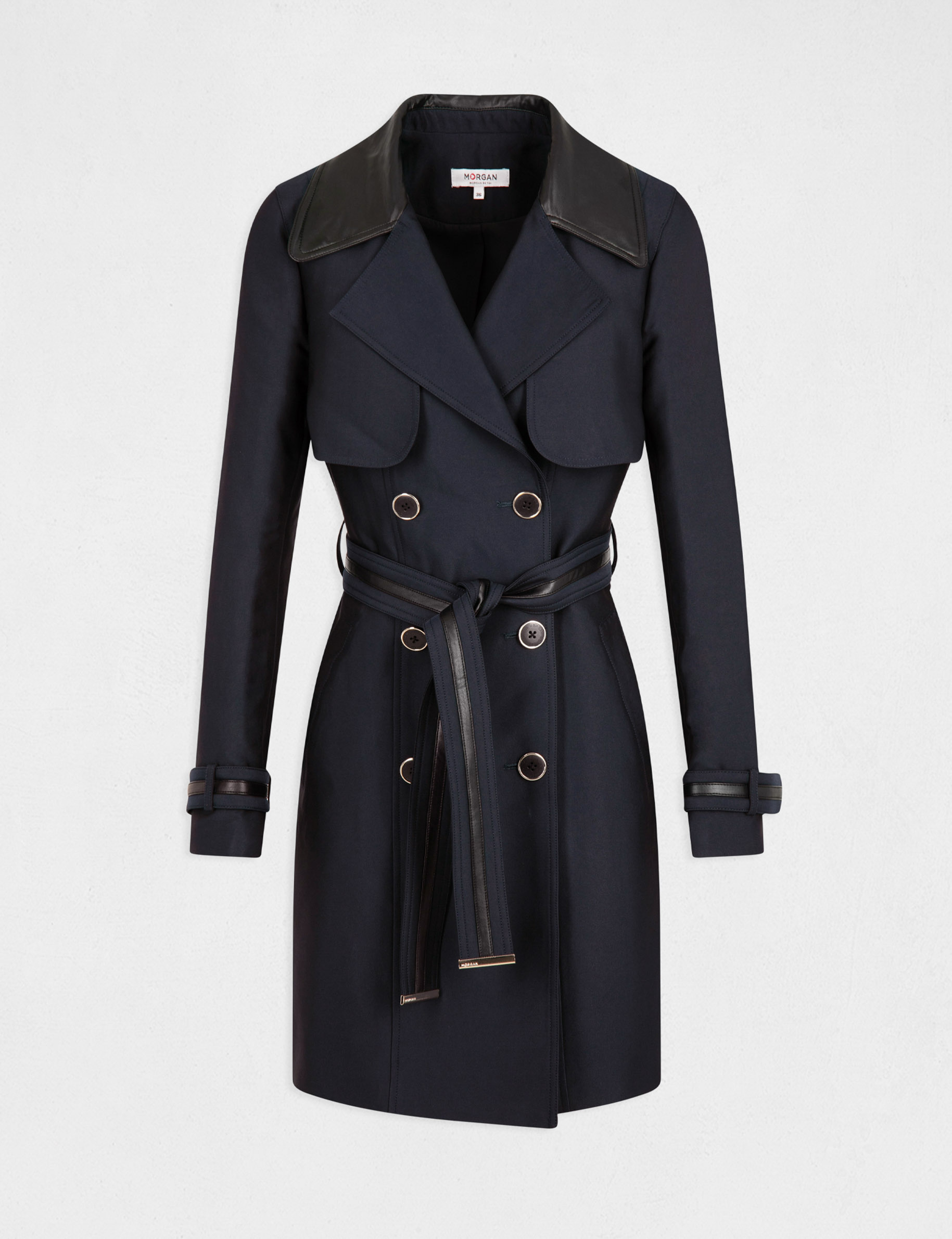Straight belted trenchcoat navy ladies' | Morgan