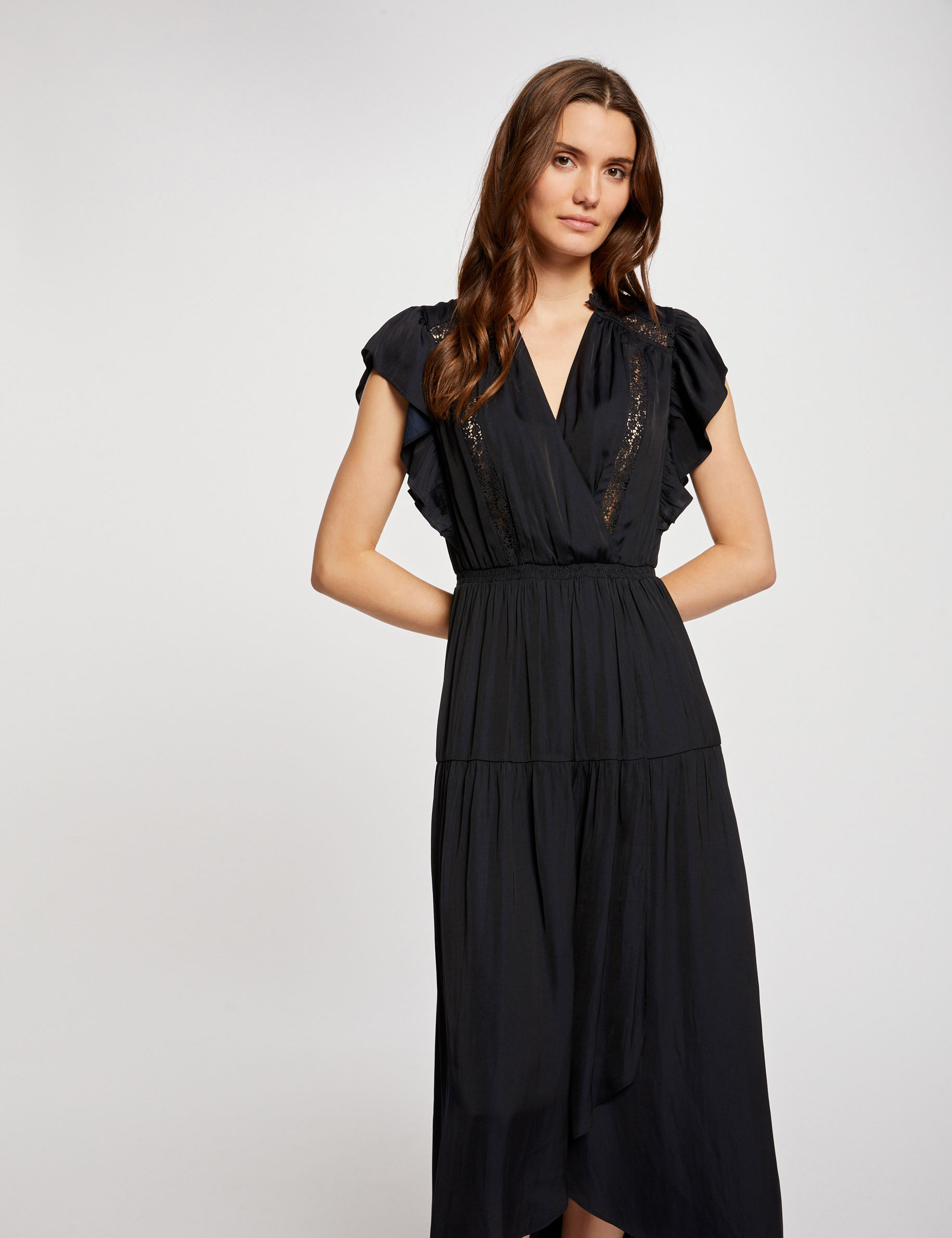 Waisted maxi dress with lace navy ladies'