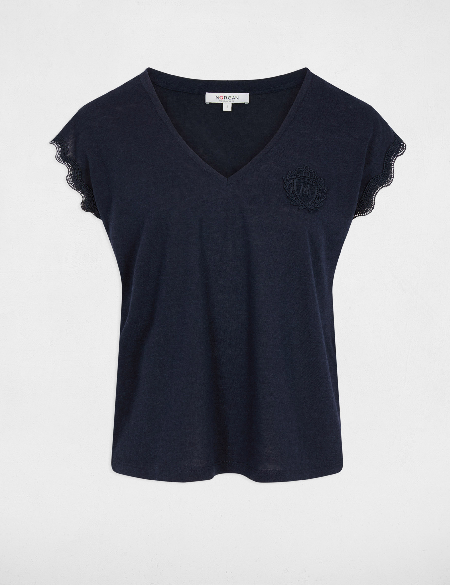 V-neck short-sleeve t-shirt navy blue women