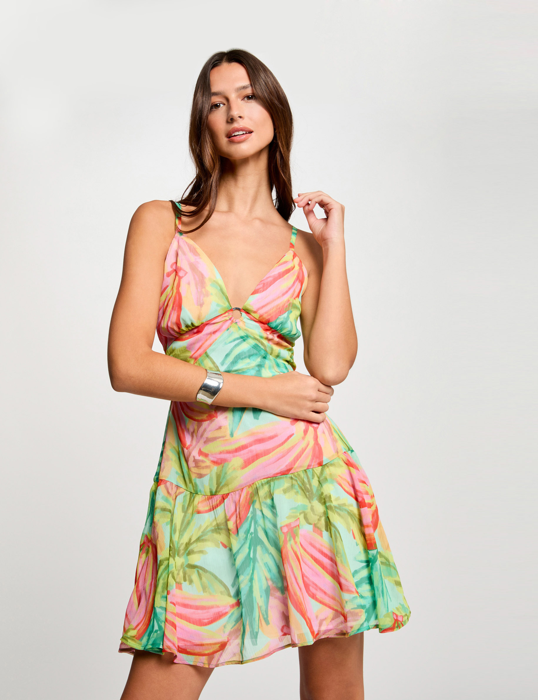 Printed mini skater dress multicolor women