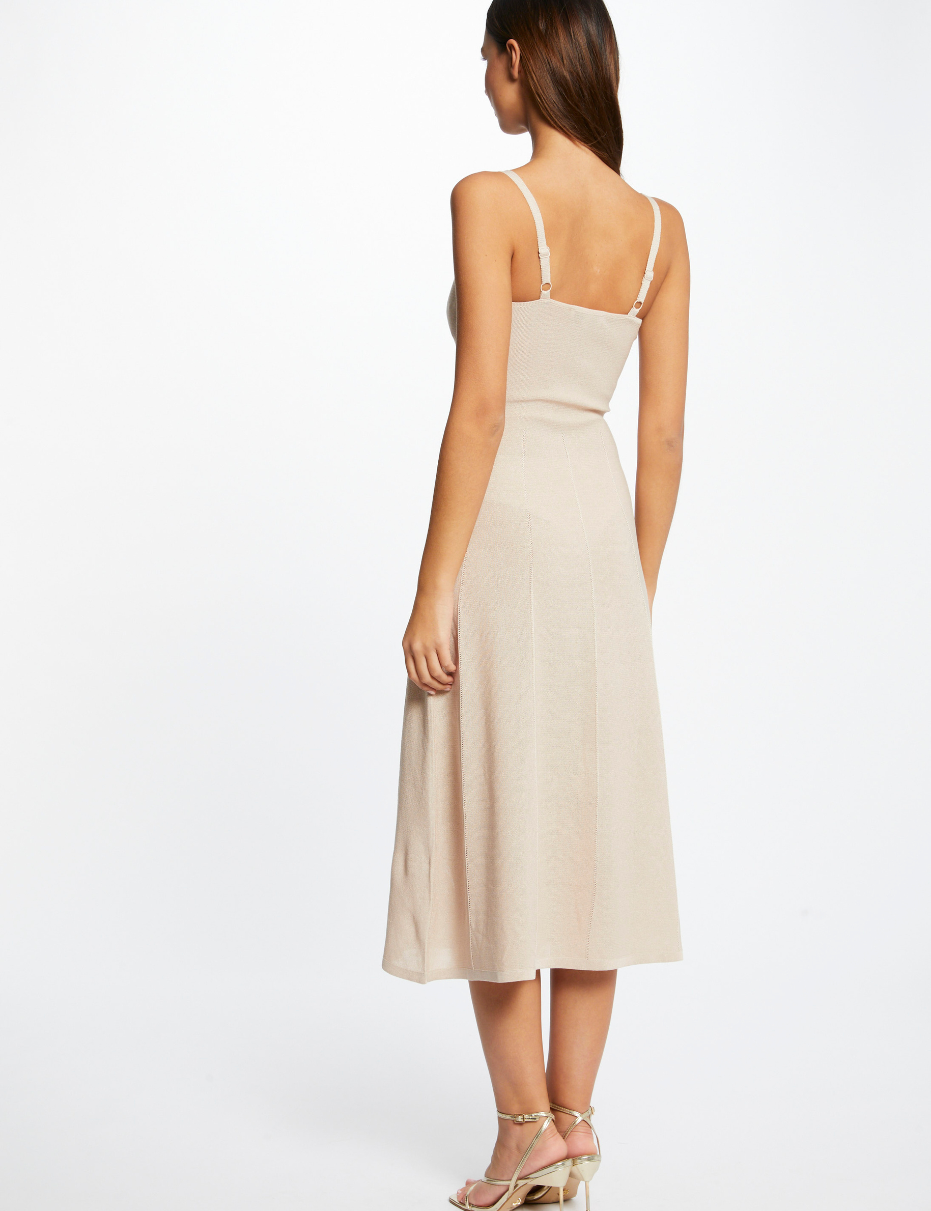 Midi A-line jumper dress thin straps gold ladies' Midi A-line jumper dress thin straps gold ladies'