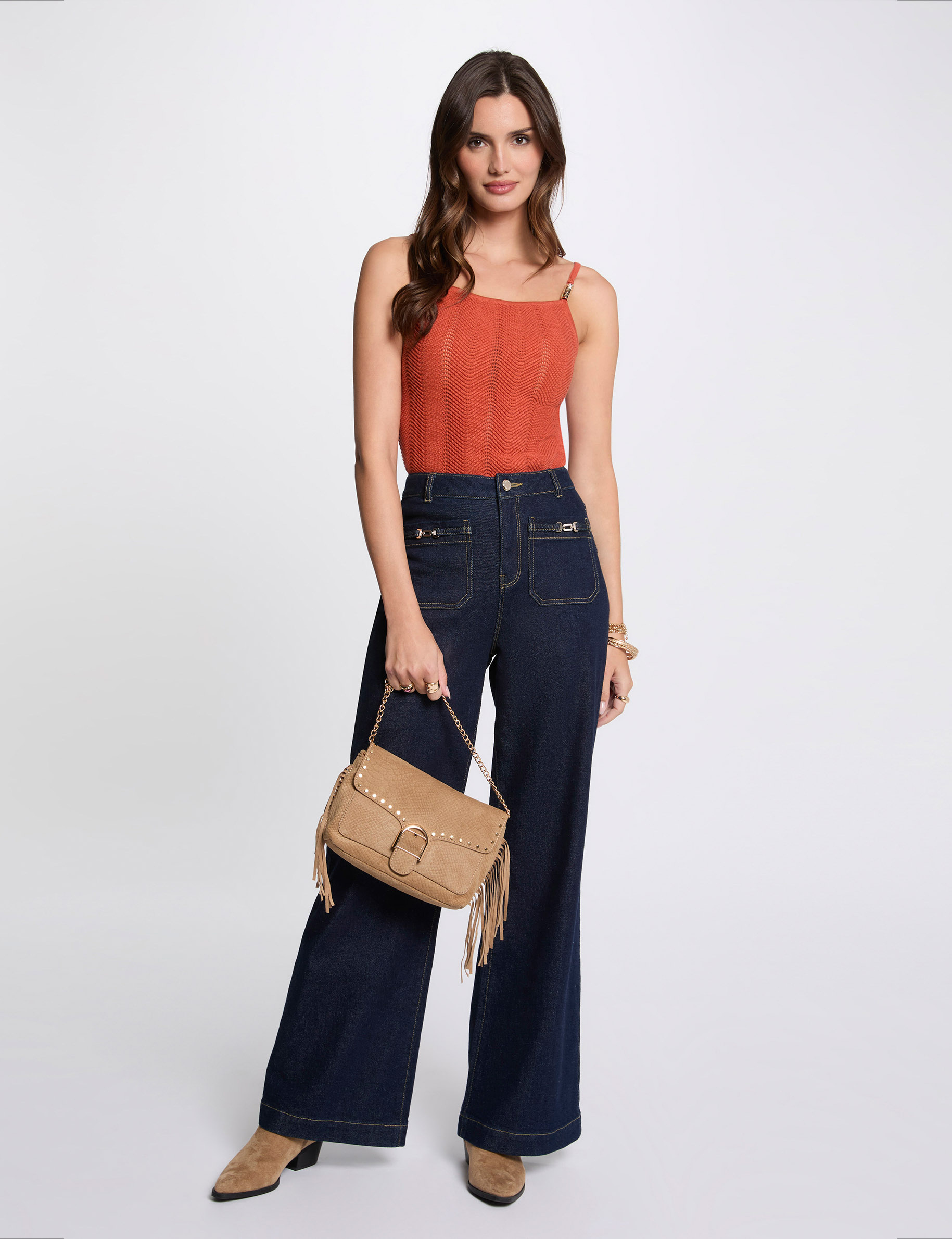 knitted top thin straps dark orange women Knitted top thin straps dark orange women
