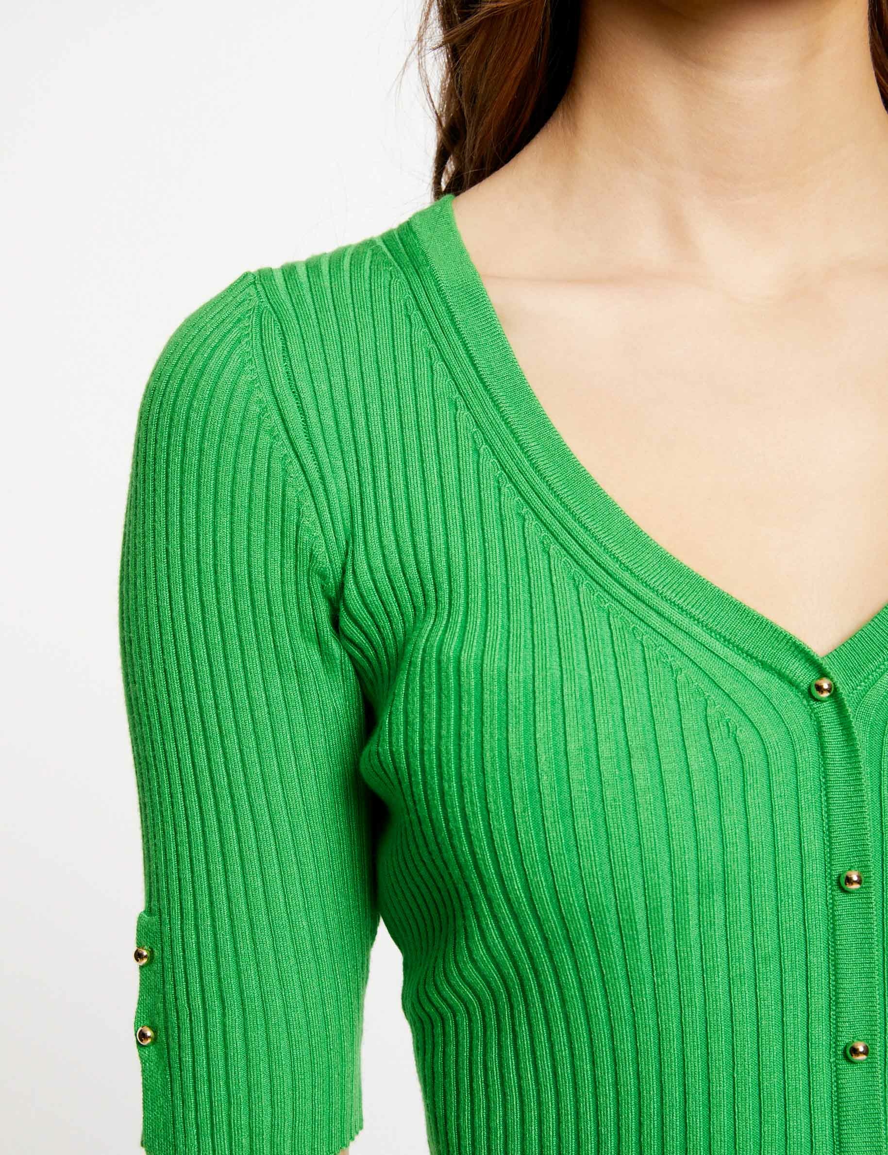 Jumper V-neck short sleeves green ladies'