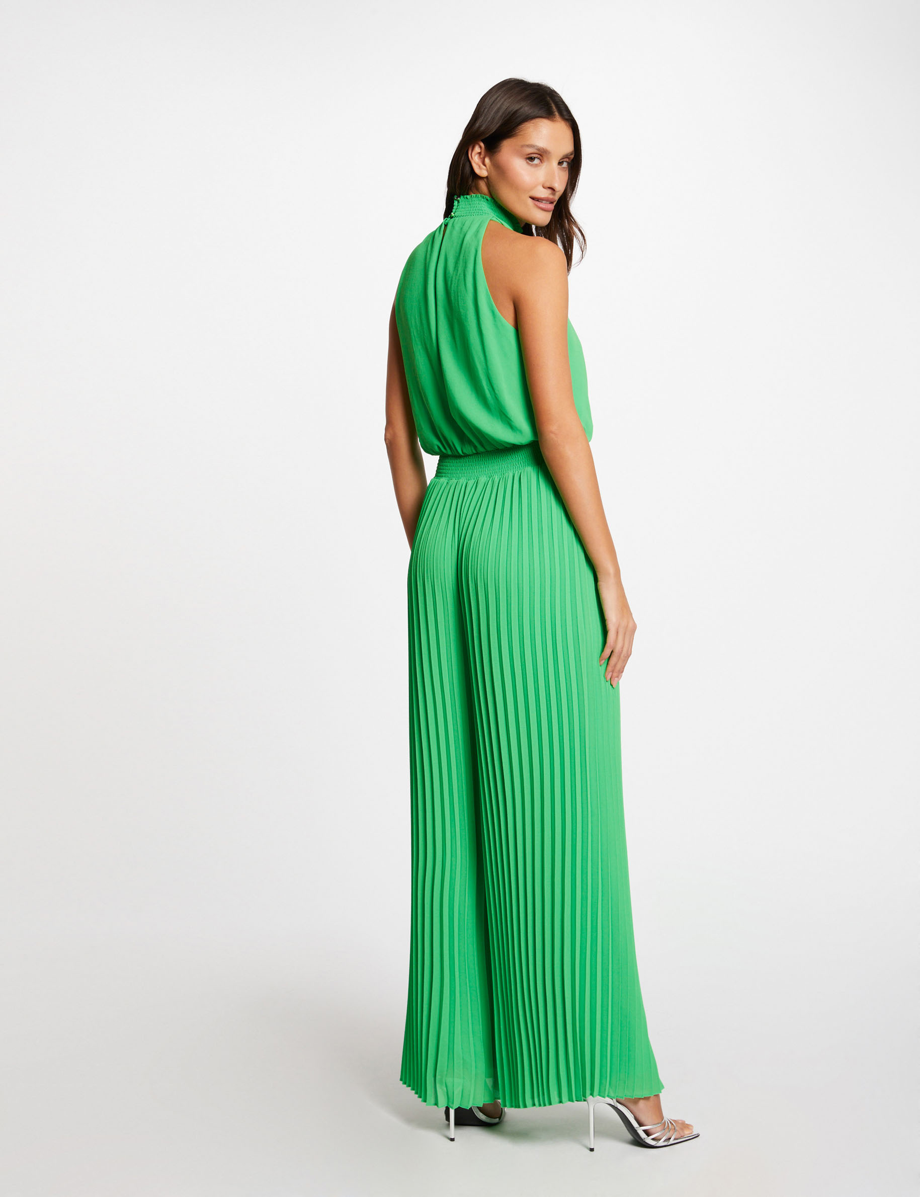 Pleated jumpsuit green ladies'