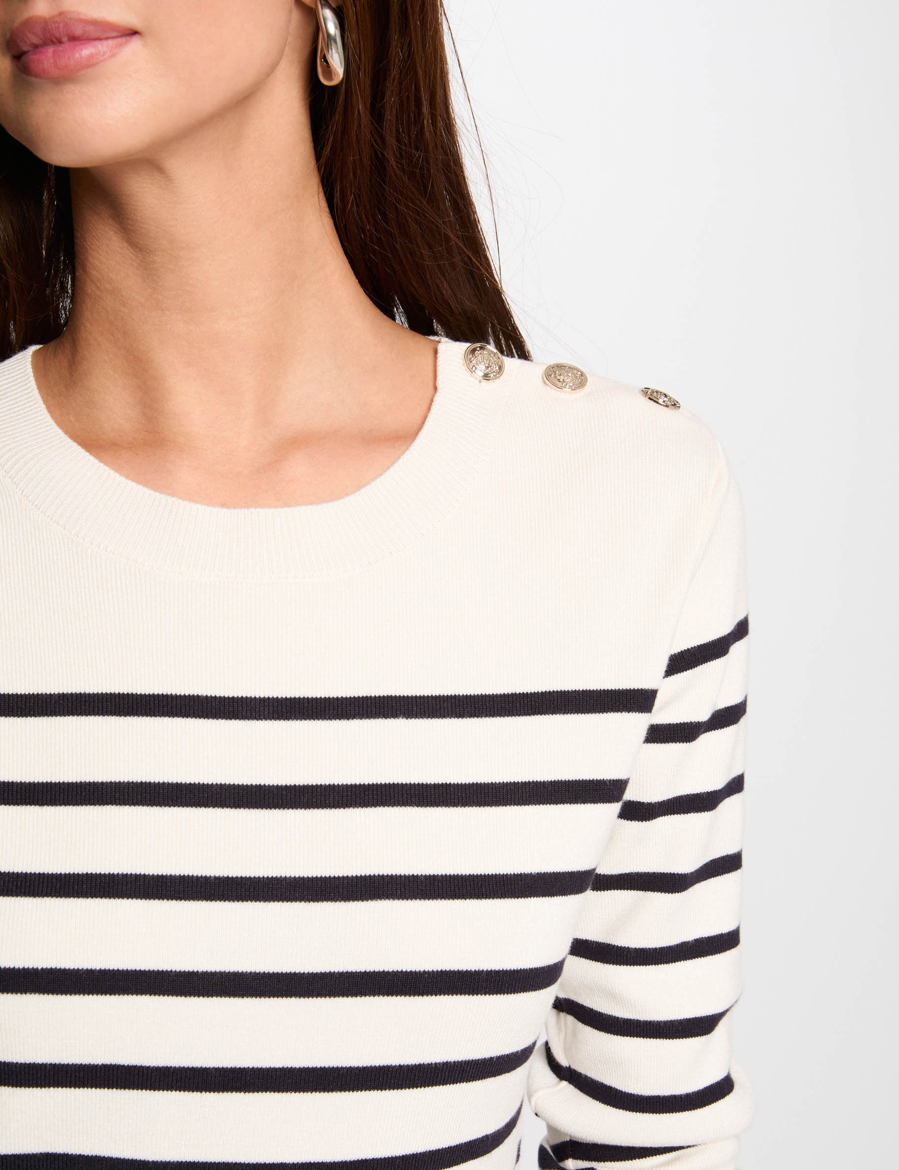 long sleeved jumper with stripes ecru women Long-sleeved jumper with stripes ecru women