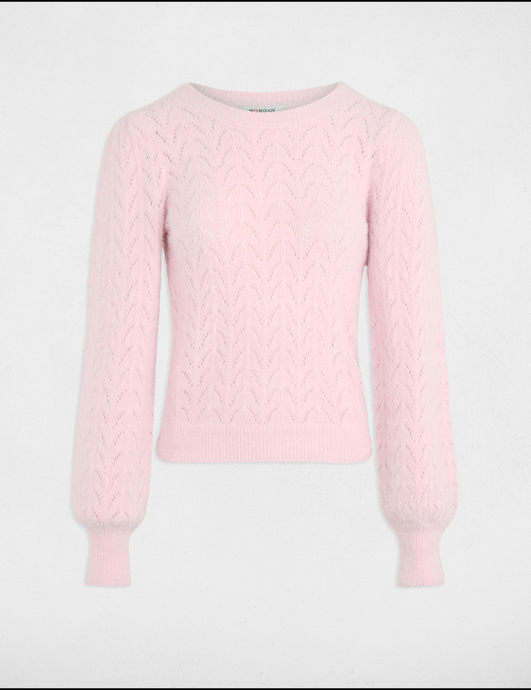 pull col rond ajoure rose pastel femme Pull col rond ajouré rose pastel femme