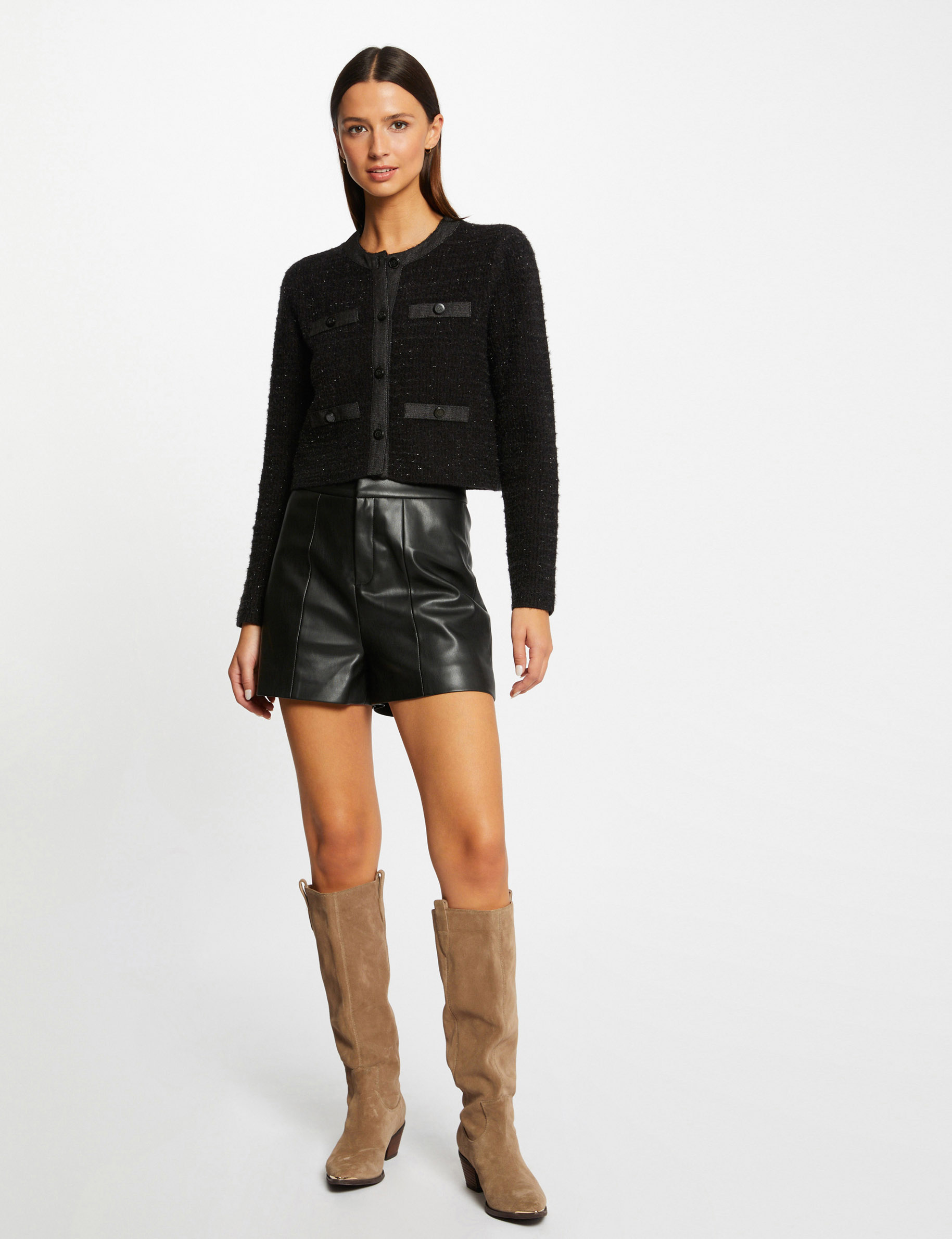 Buttoned cardigan with round neck black ladies'