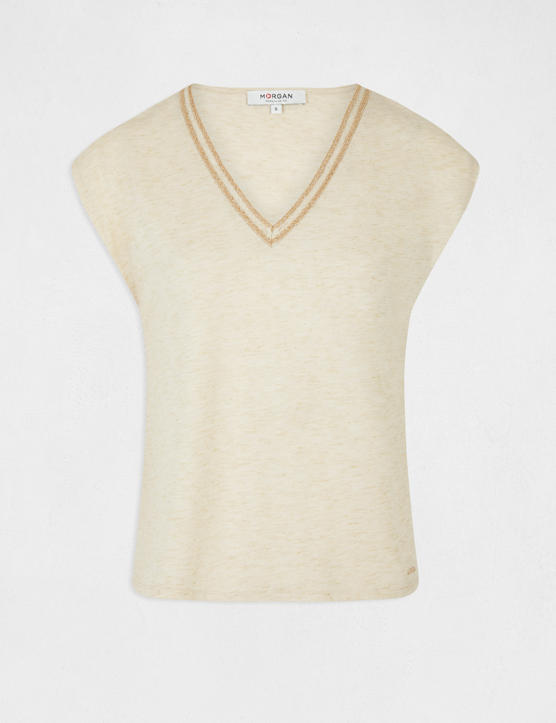 Short-sleeved t-shirt with V-neck sand ladies' Short-sleeved t-shirt with V-neck sand ladies'