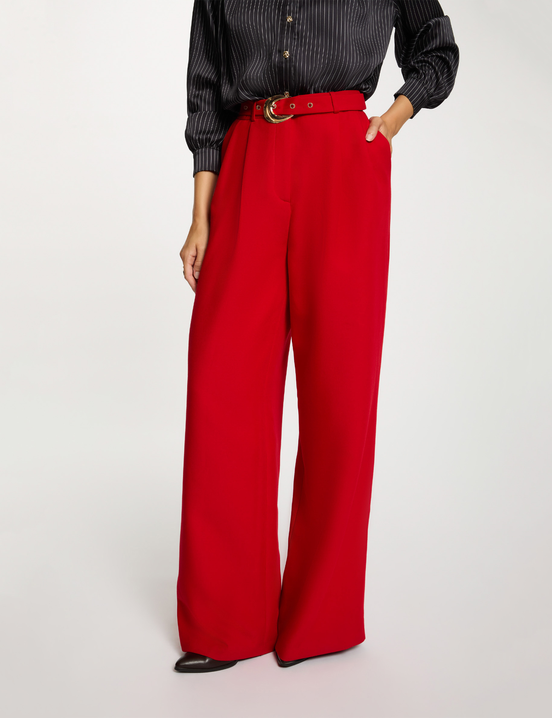 Pantalon large taille haute rouge femme
