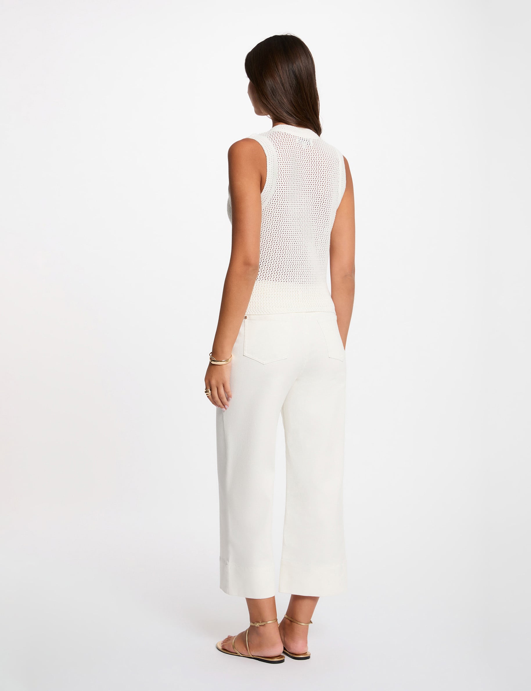 Sleeveless openwork cardigan white women