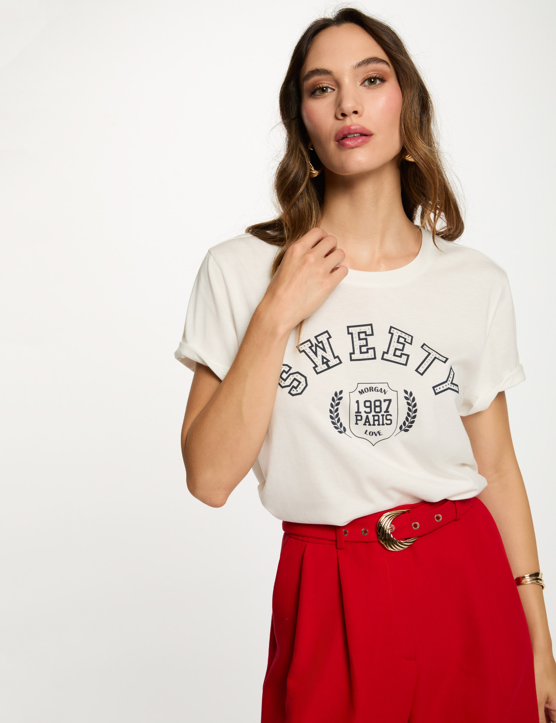 Cropped printed t-shirt white women