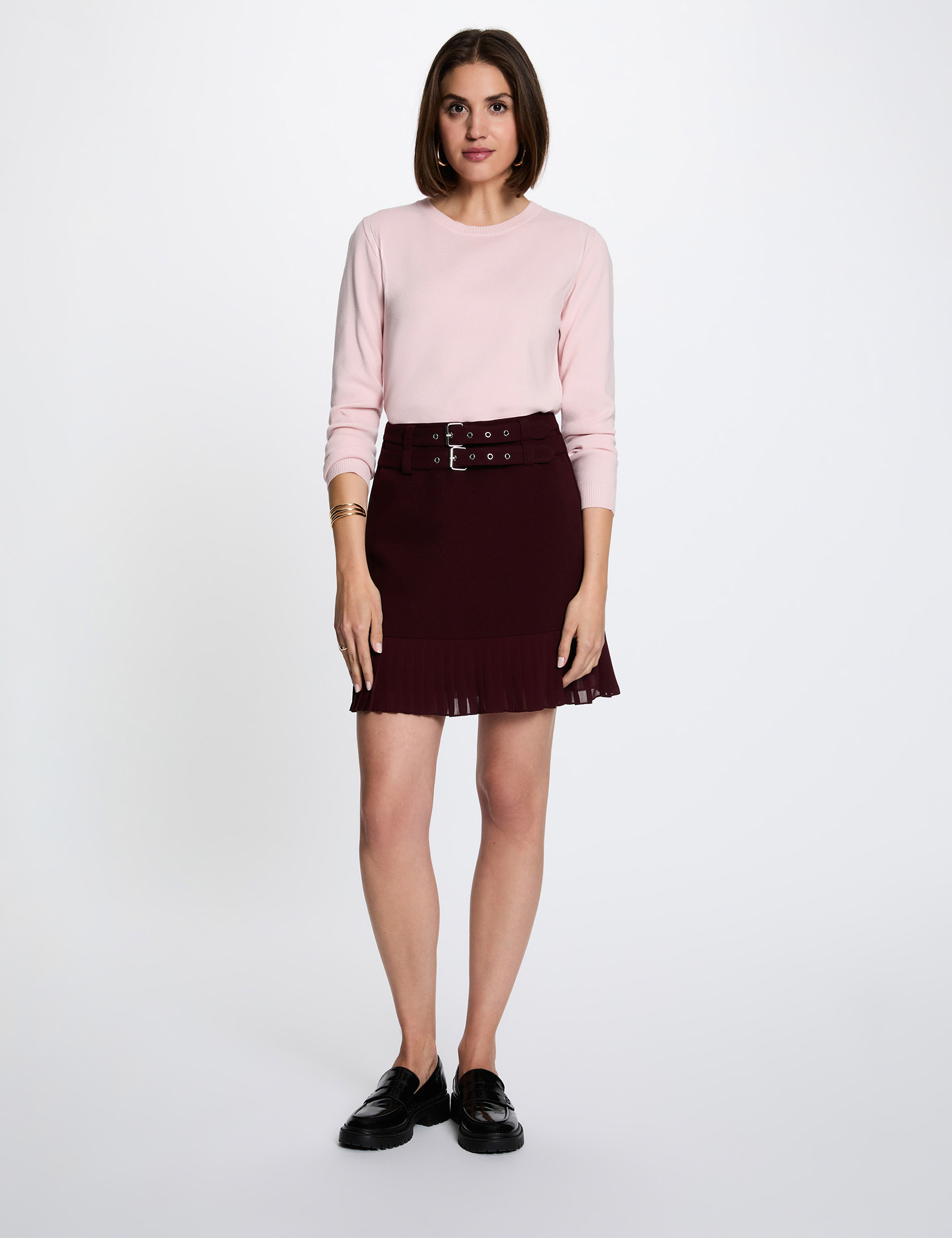 Mini pleated skirt plum women