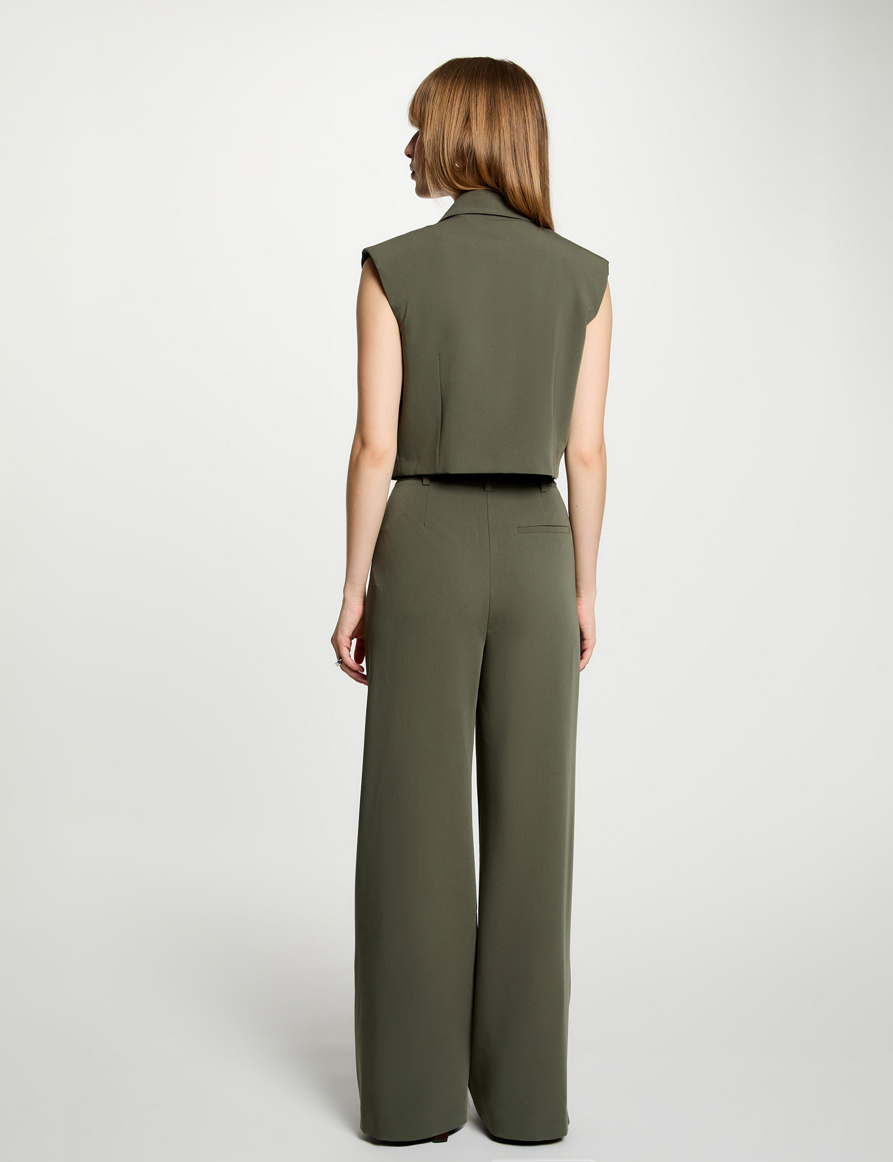 High-waisted wide-leg trousers khaki green women