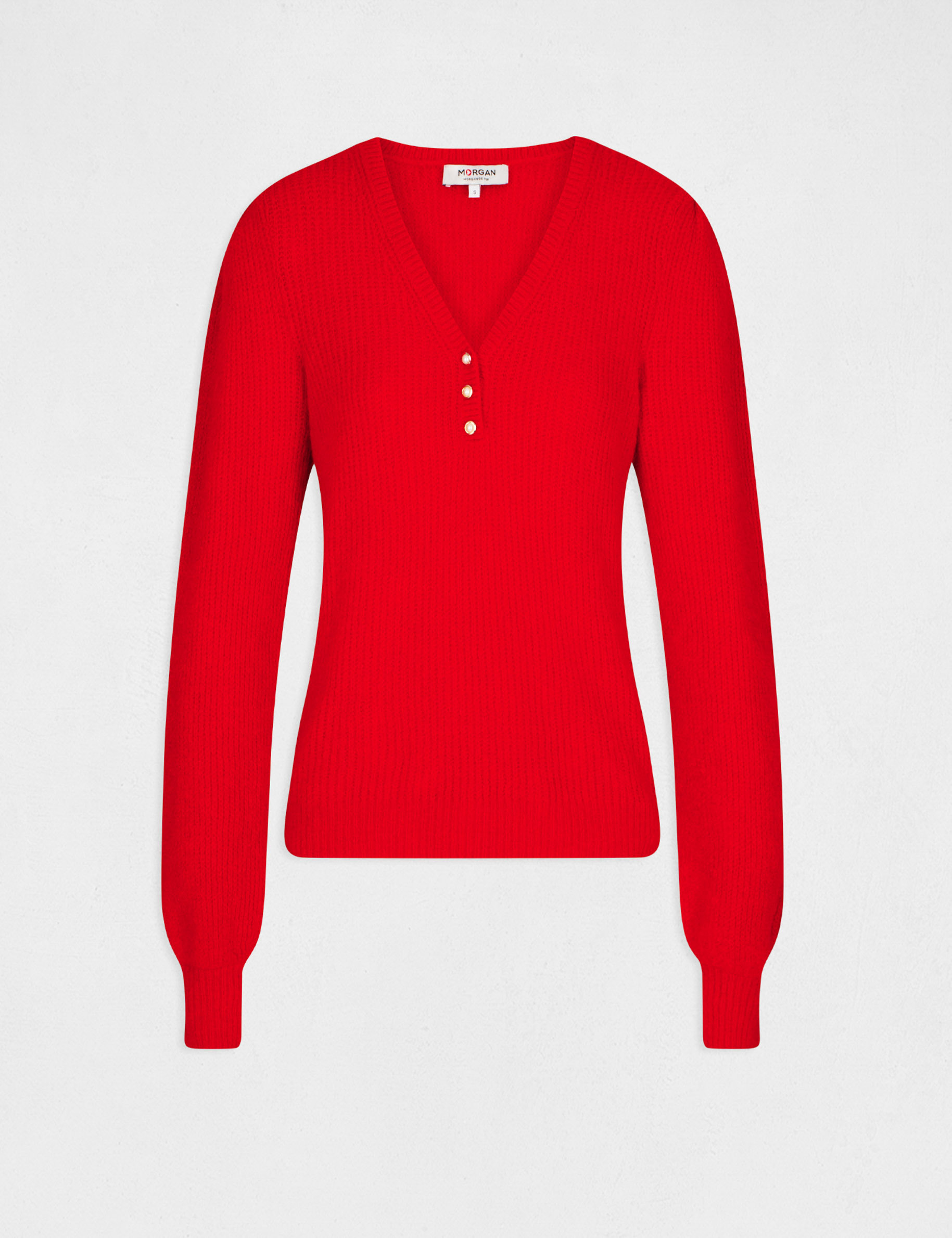 Long-sleeved jumper with V-neck red ladies'