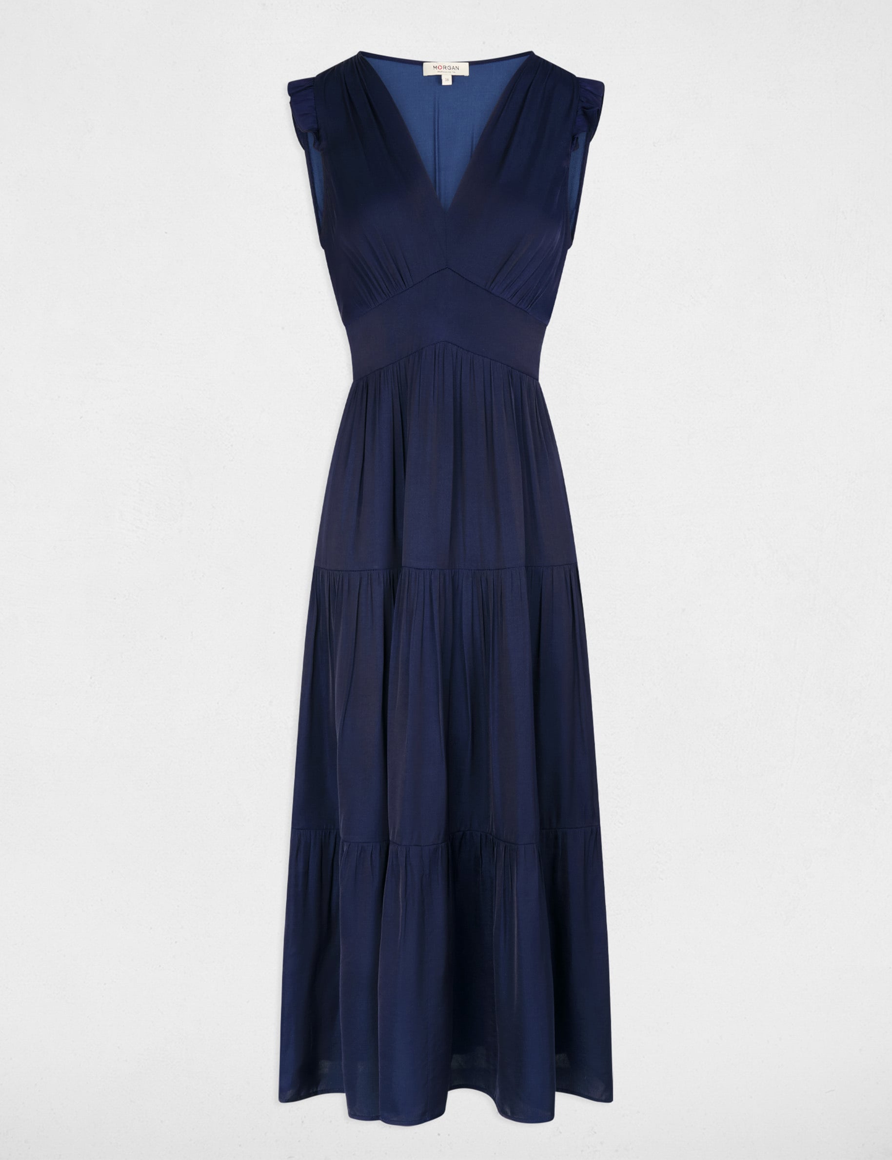 Long dress with V-neck navy blue women