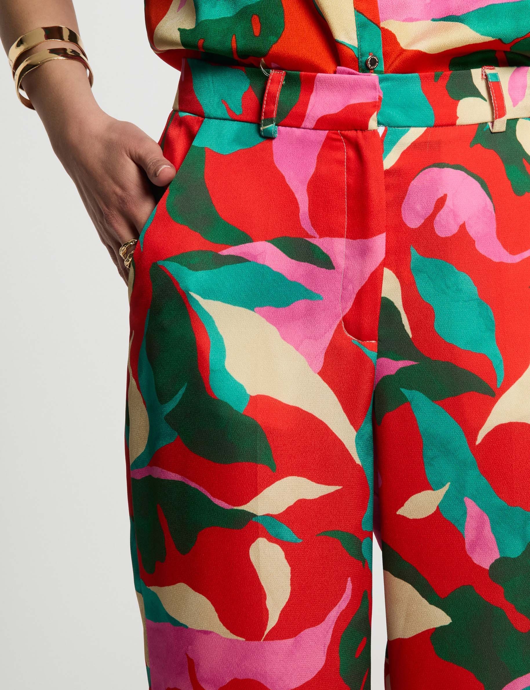 pantalon droit imprime multicolore femme Pantalon droit imprimé multicolore femme