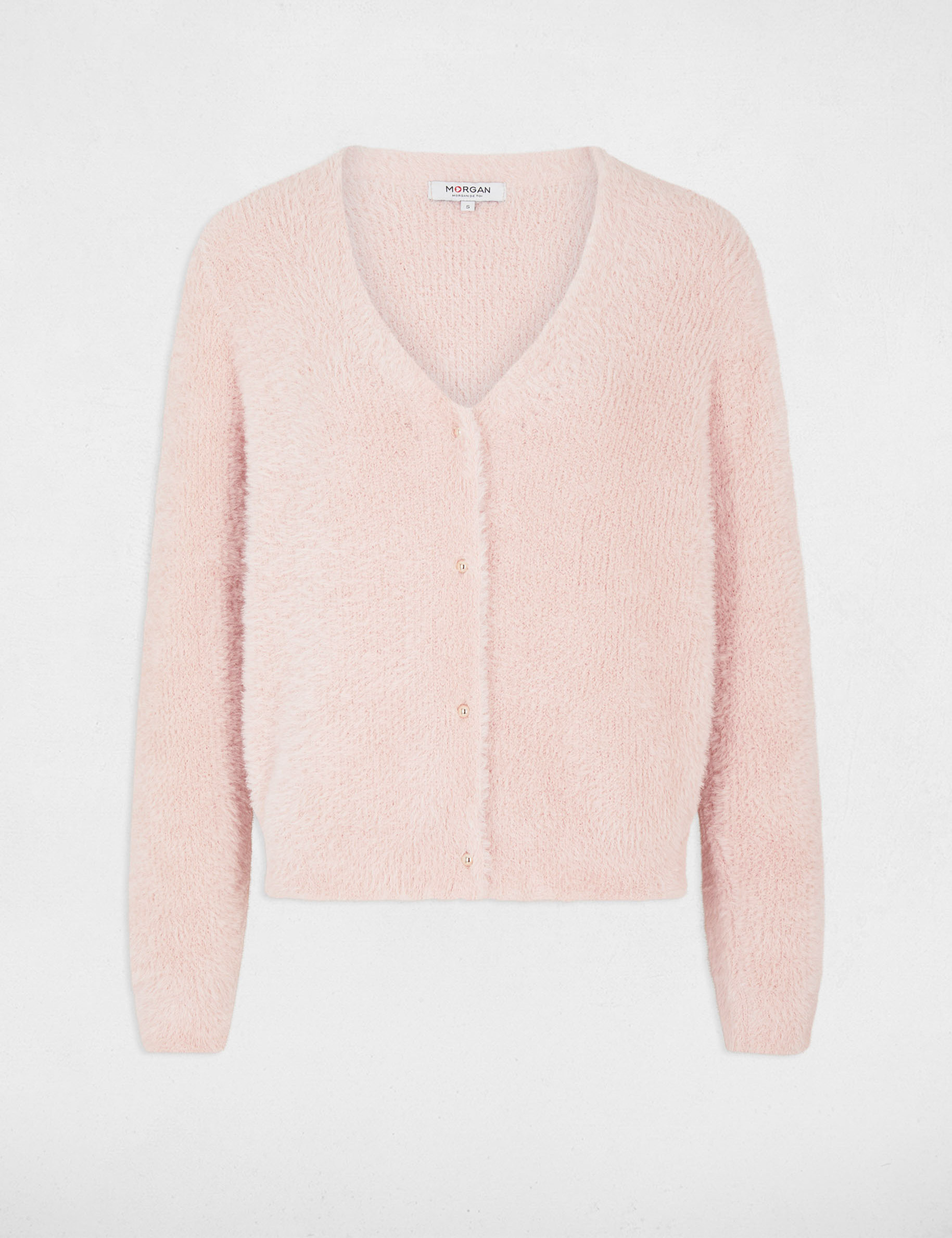 Long-sleeved cardigan with V-neck pink ladies'