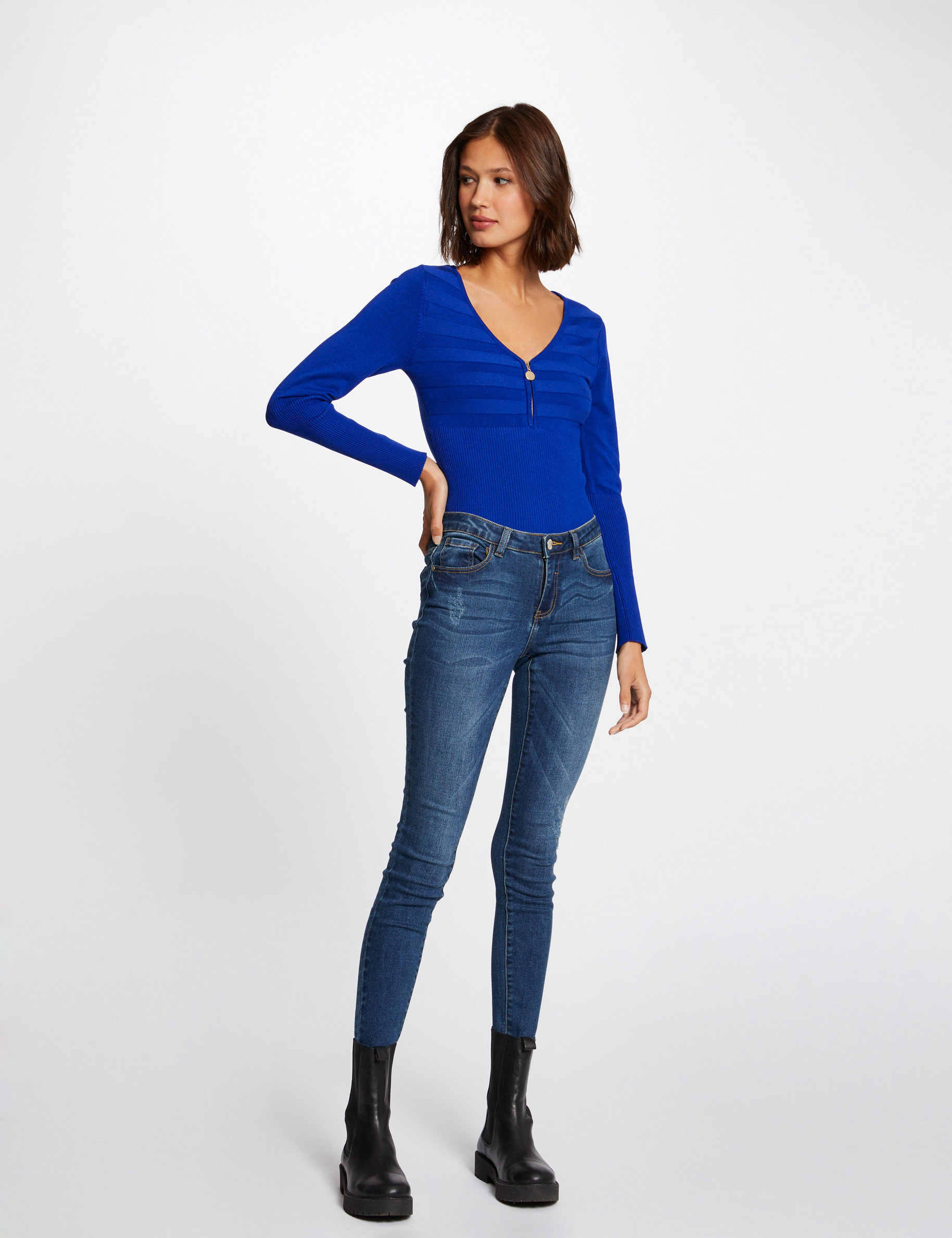 Long-sleeved jumper with zipped detail electric blue ladies' Long-sleeved jumper with zipped detail electric blue ladies'