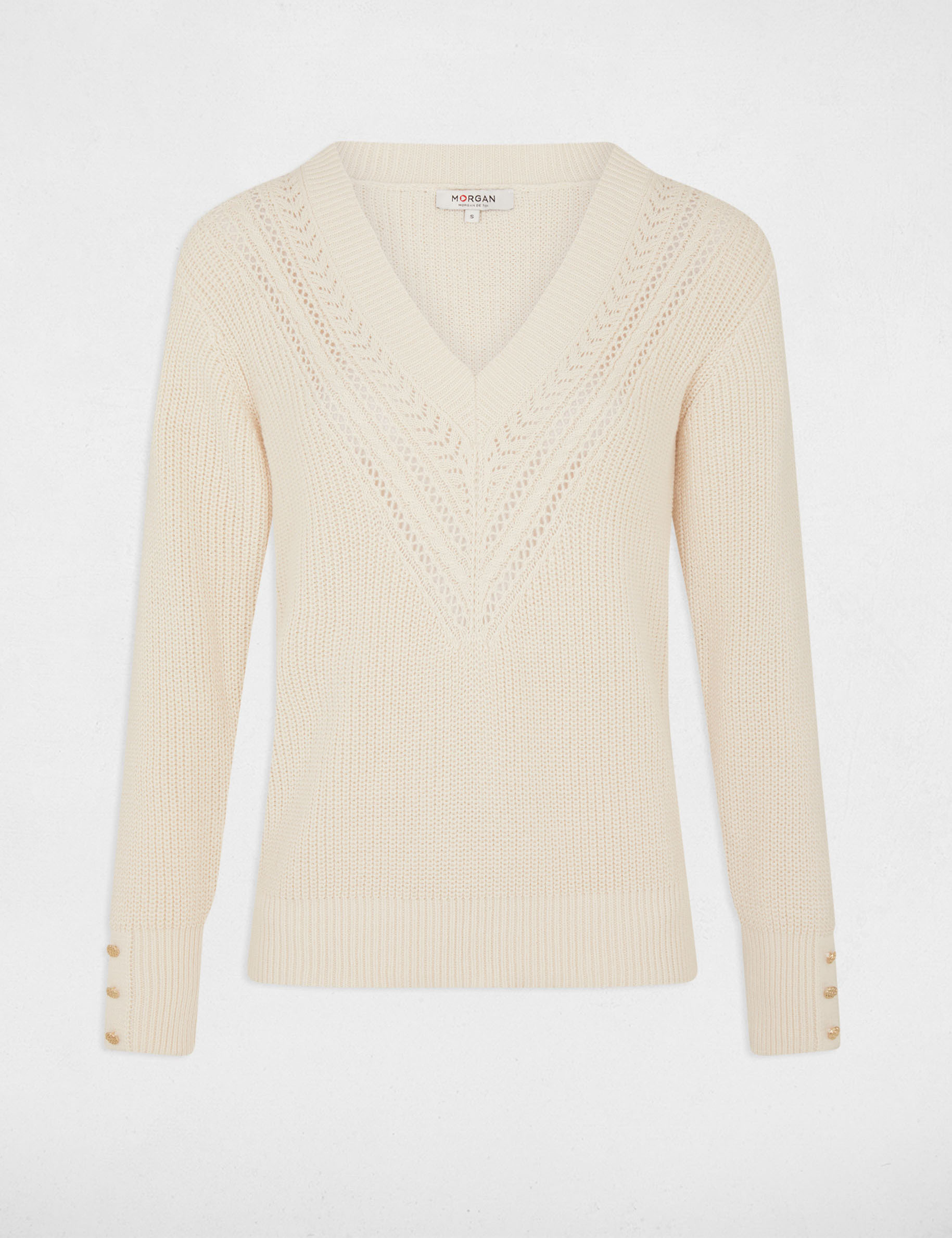 Long-sleeved jumper with V-neck ivory ladies'