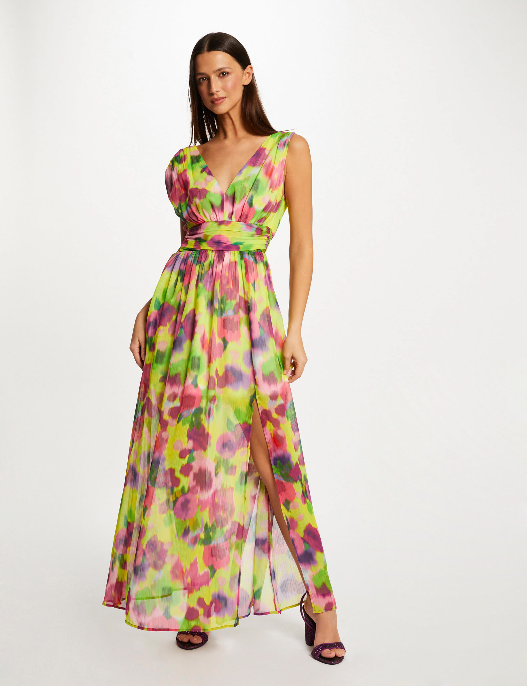 maxi waisted dress abstract print multicolored women Maxi waisted dress abstract print multicolored women
