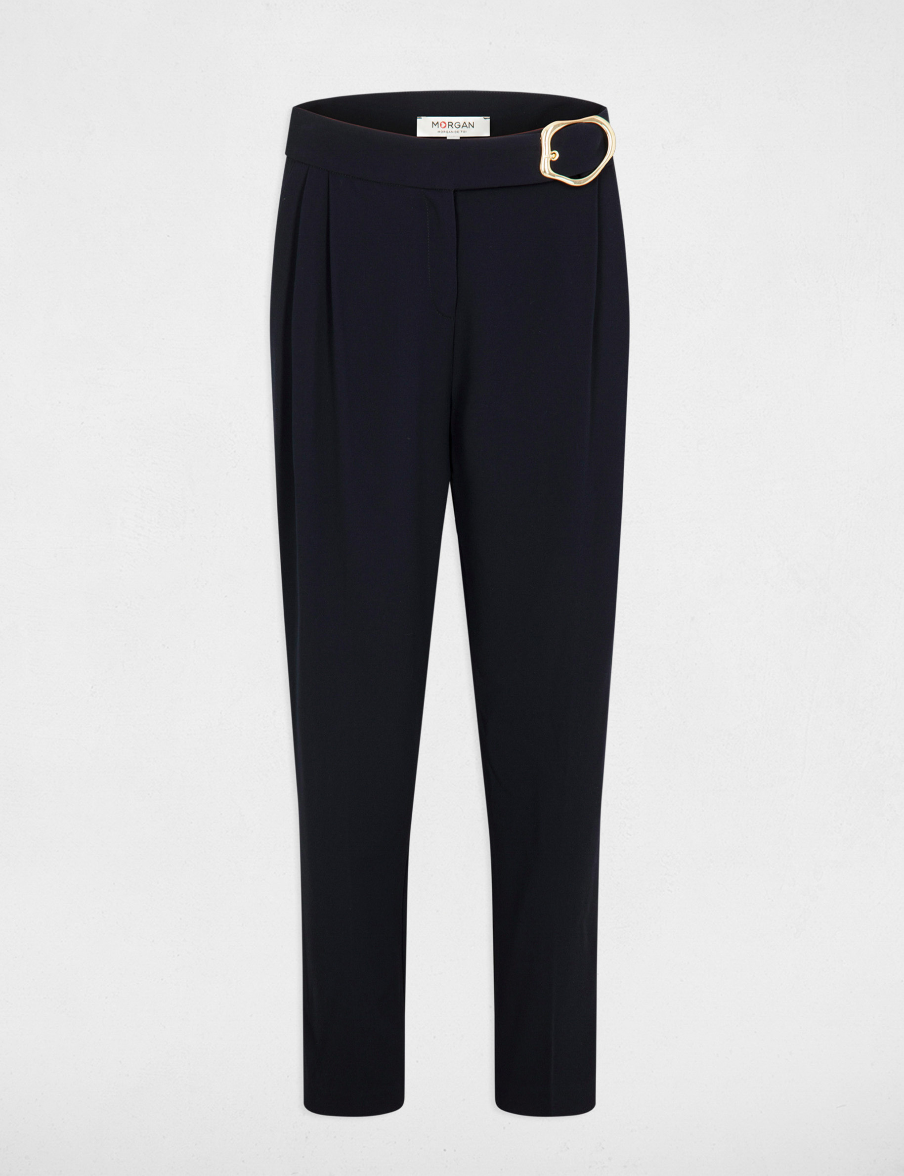 Loose straight trousers navy ladies'