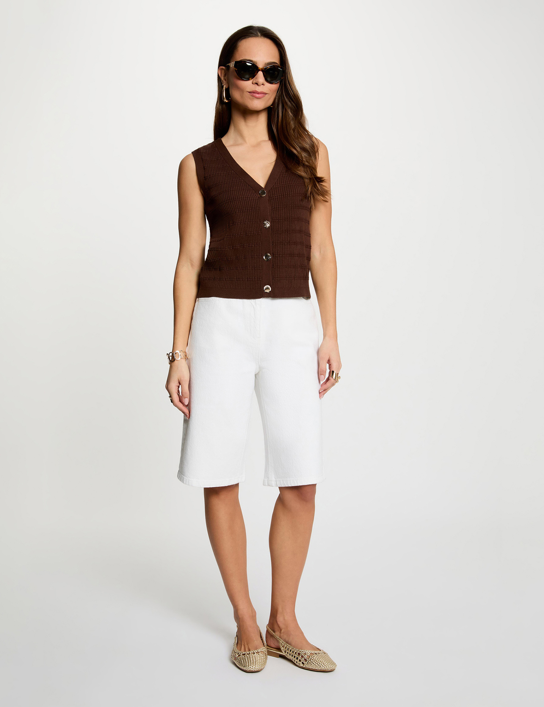 Fitted v-neck cardigan dark brown women