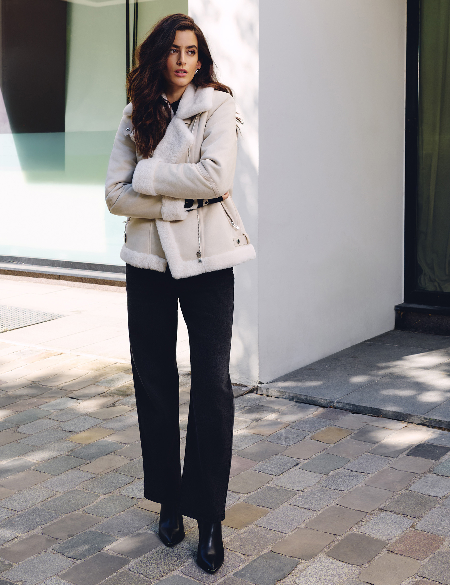 Zipped jacket suede effect ivory women