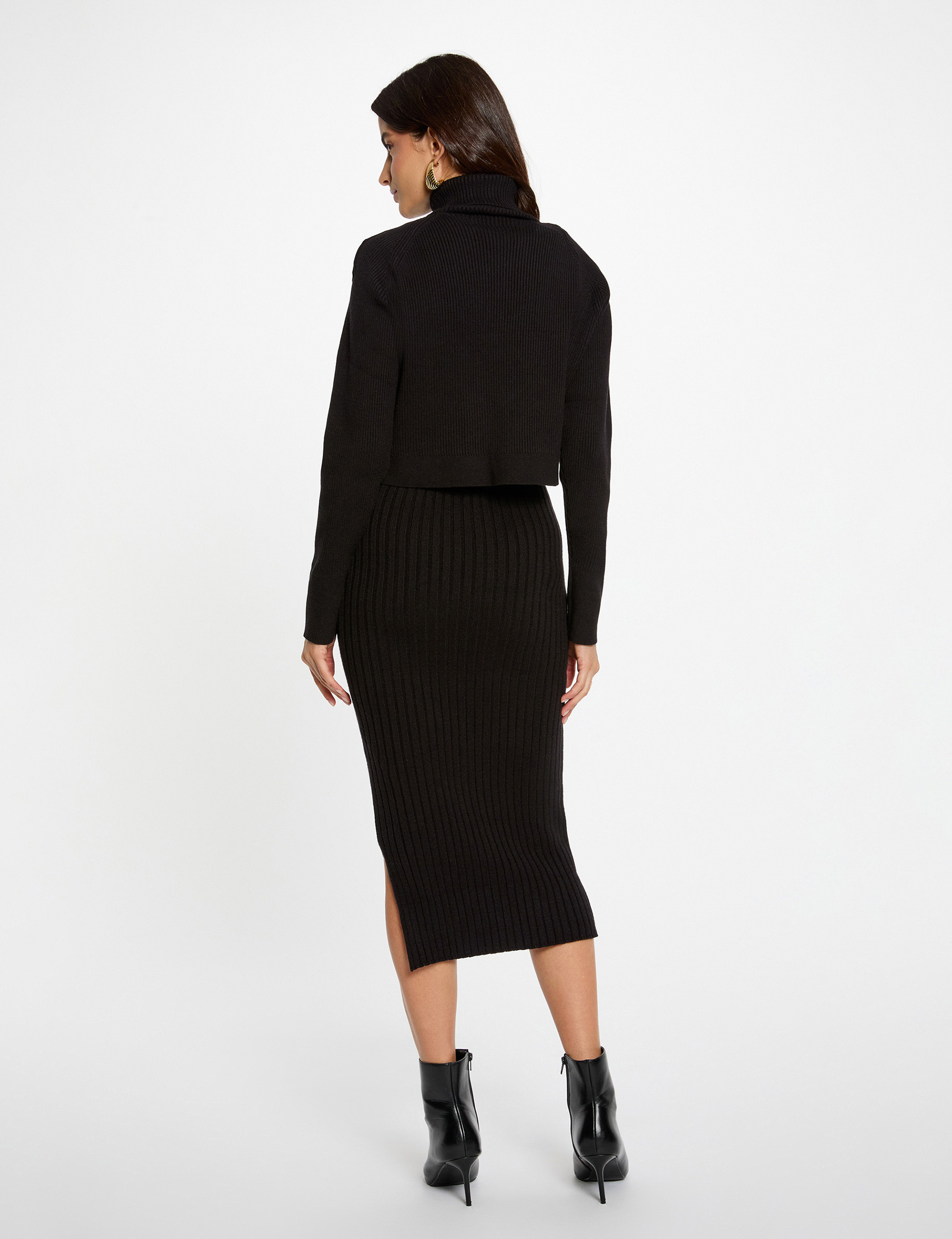 Robe ajustée col roulé noir femme