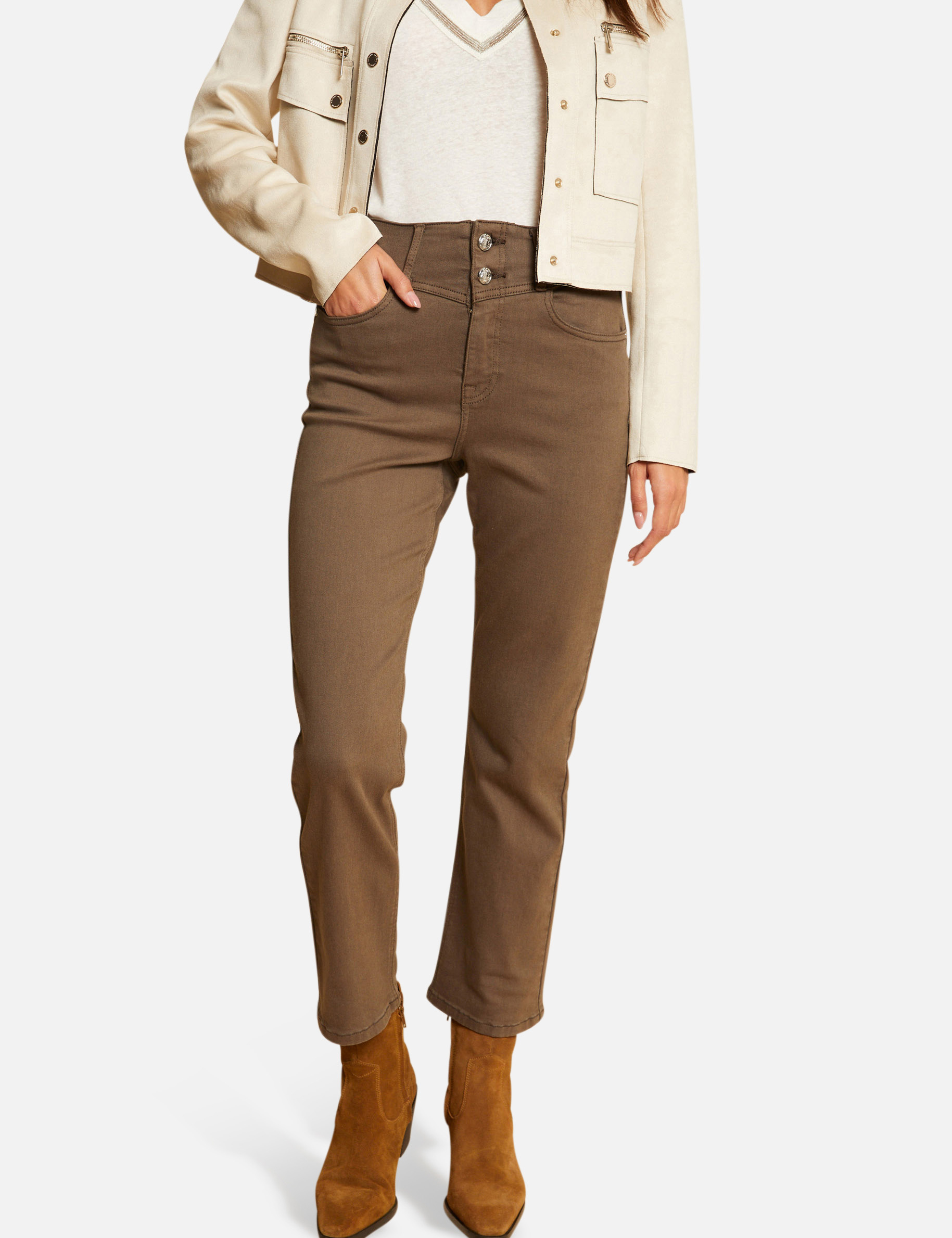 High-waisted cropped straight trousers ladies' High-waisted cropped straight trousers ladies'