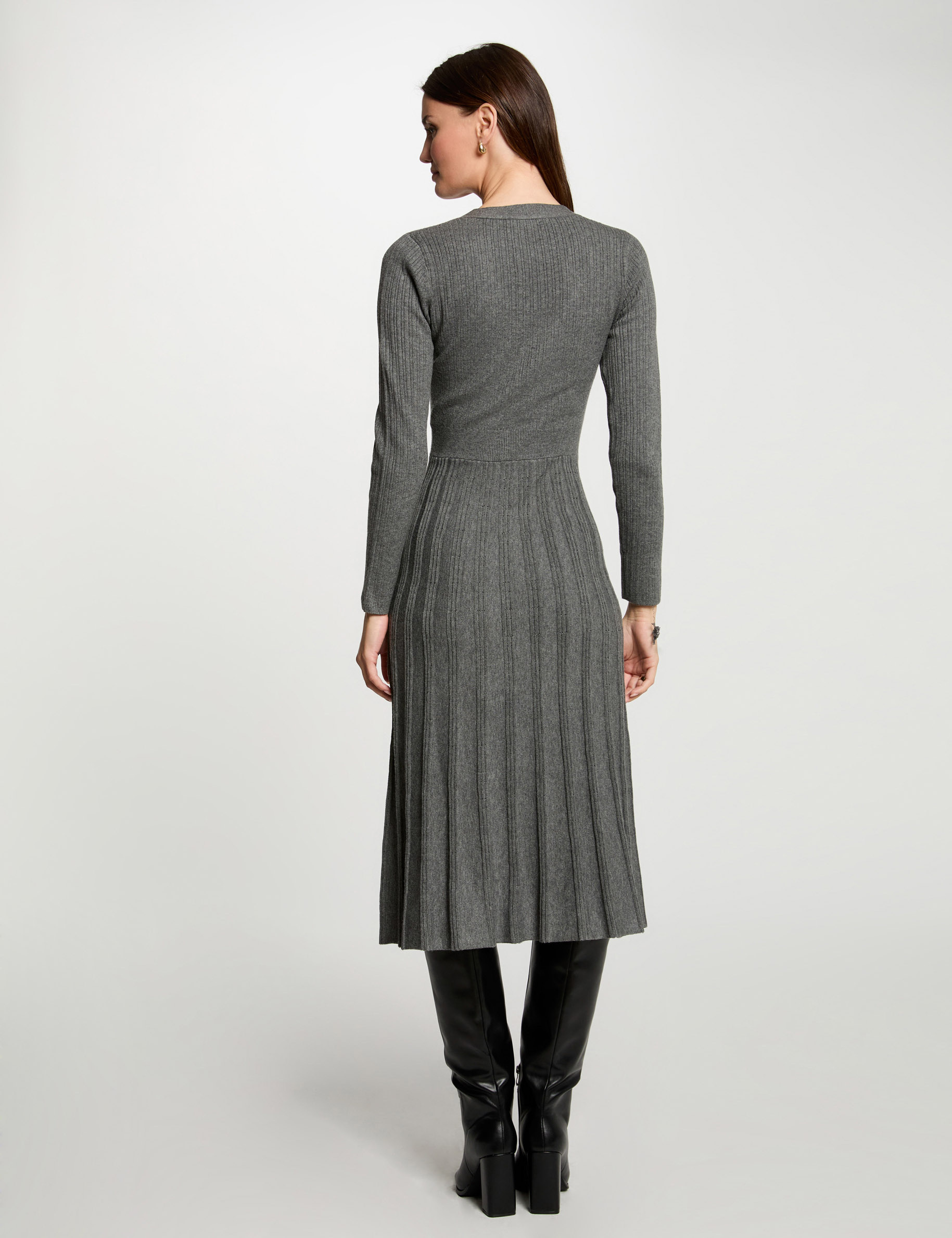 fitted midi knitted dress anthracite grey women Fitted midi knitted dress anthracite grey women