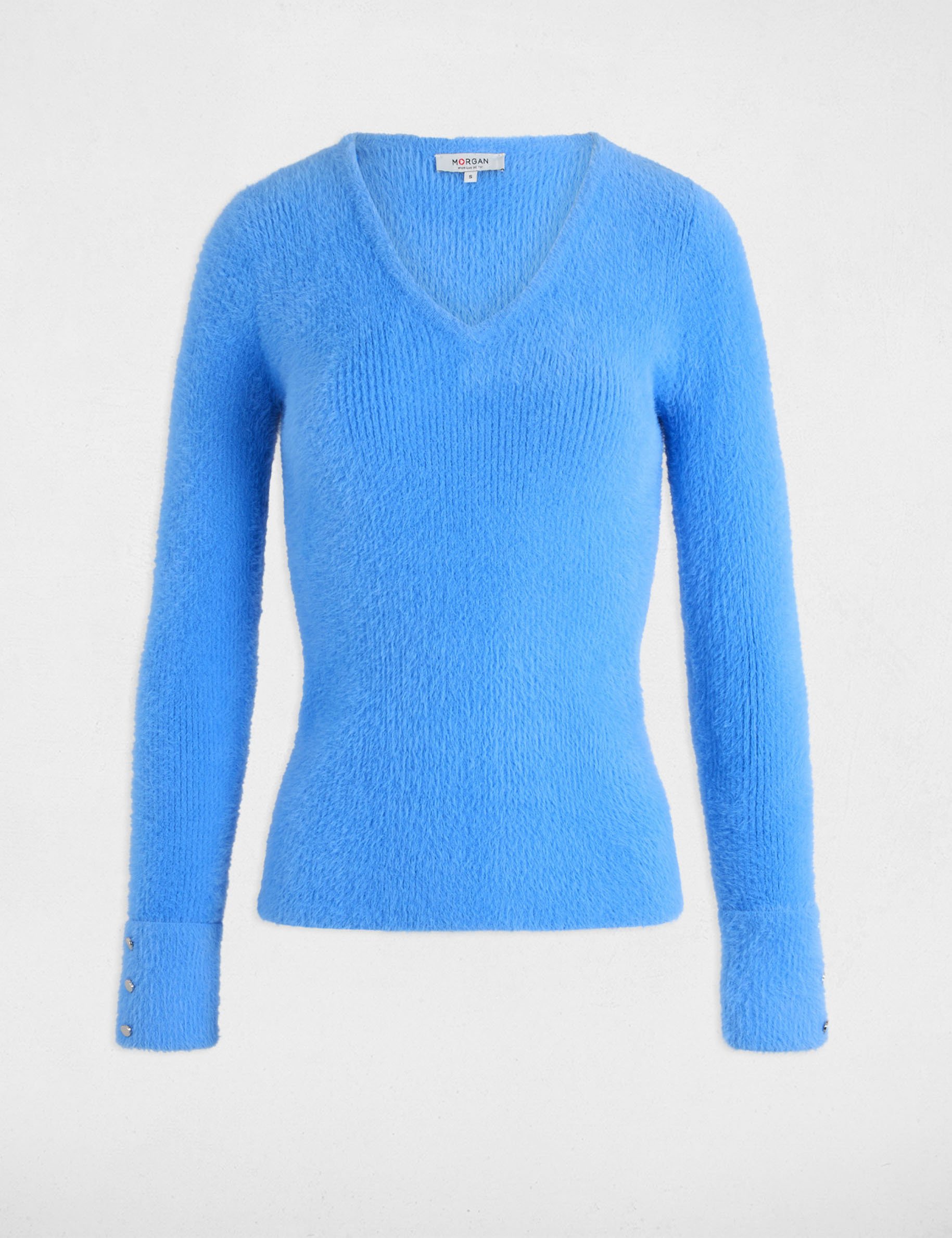 pull manches longues maille duveteuse bleu femme Pull manches longues maille duveteuse bleu femme
