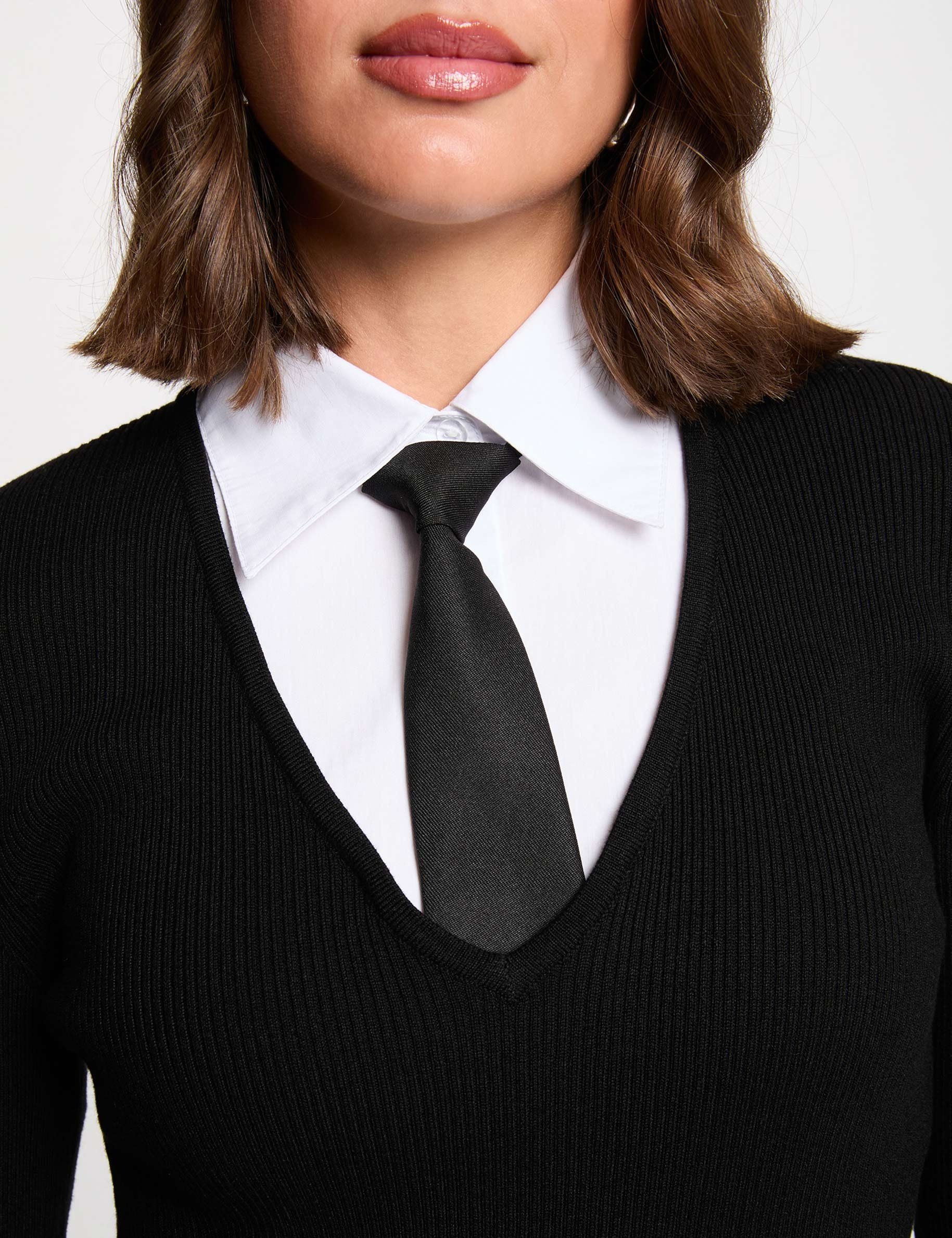 2-in-1 sweater with folded collar black women