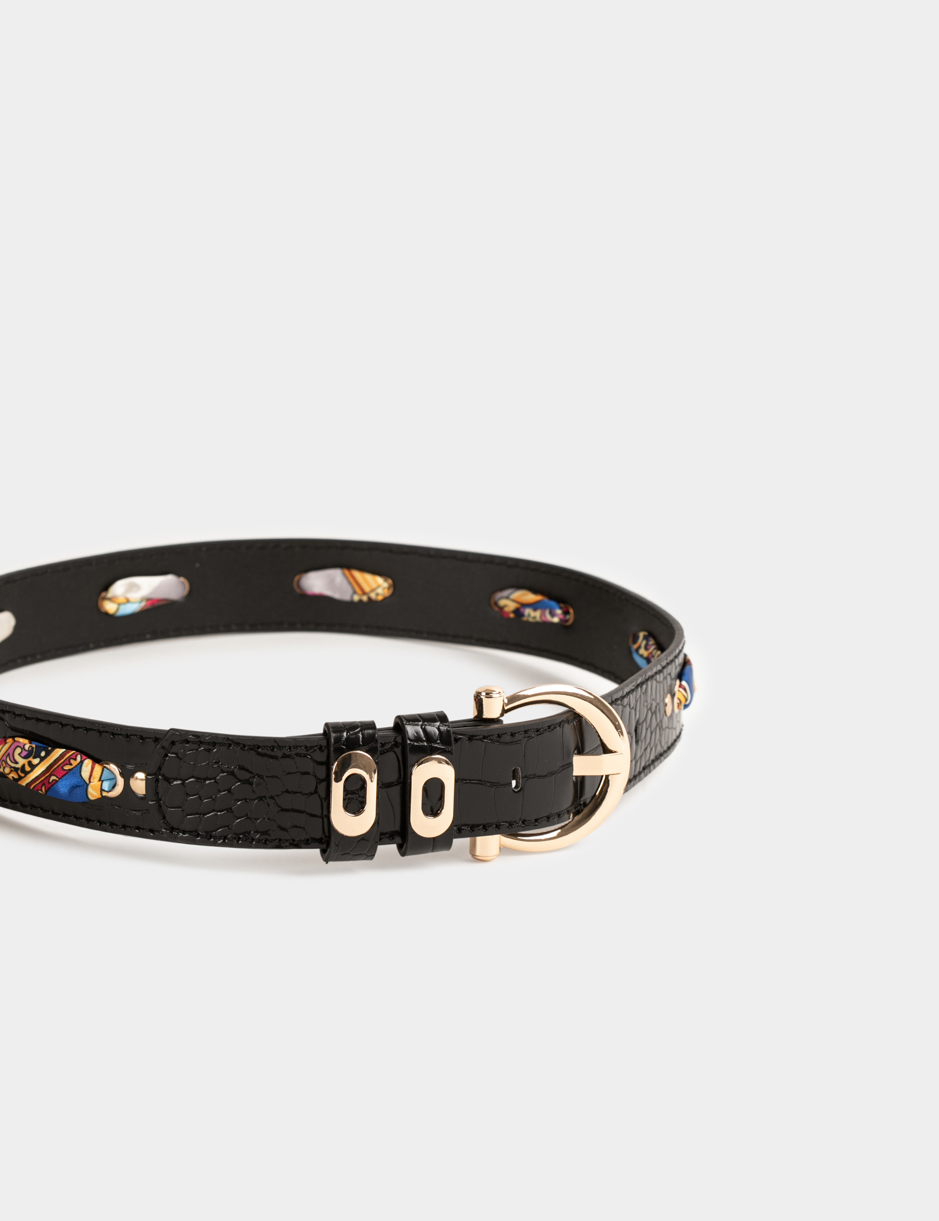 Belt with scarf and croc effect black ladies' Belt with scarf and croc effect black ladies'