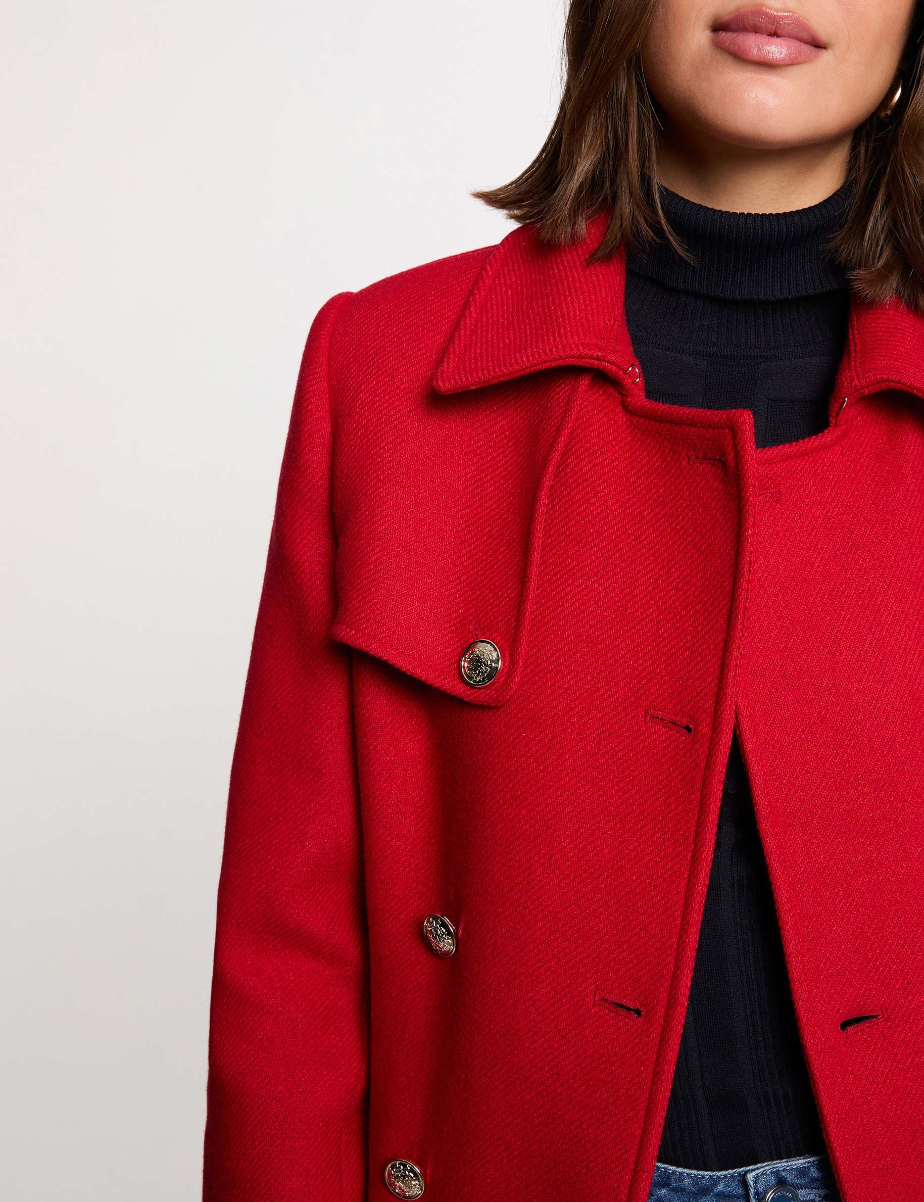Belted long coat red women