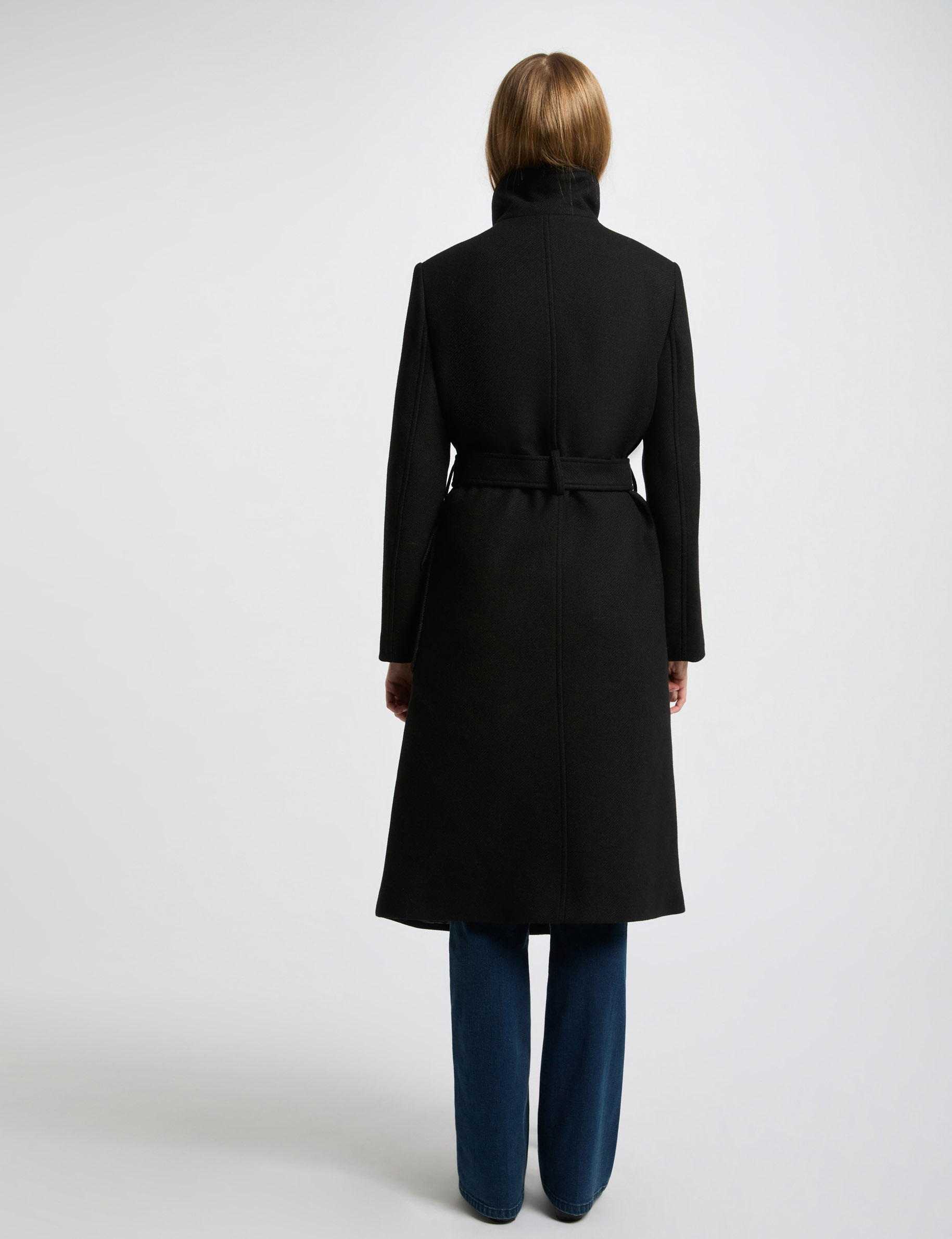 belted long coat black women Belted long coat black women