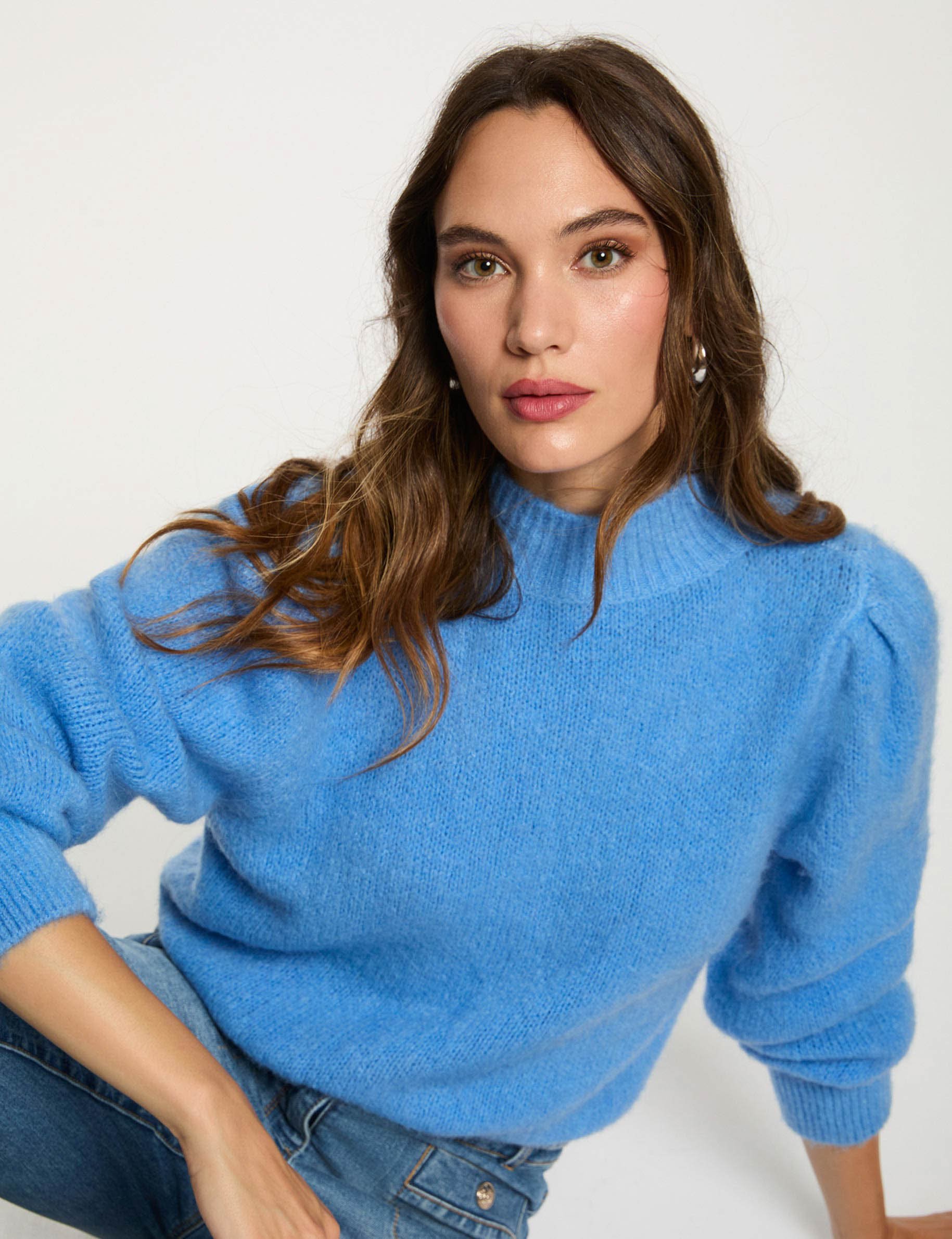 Jumper high collar blue women