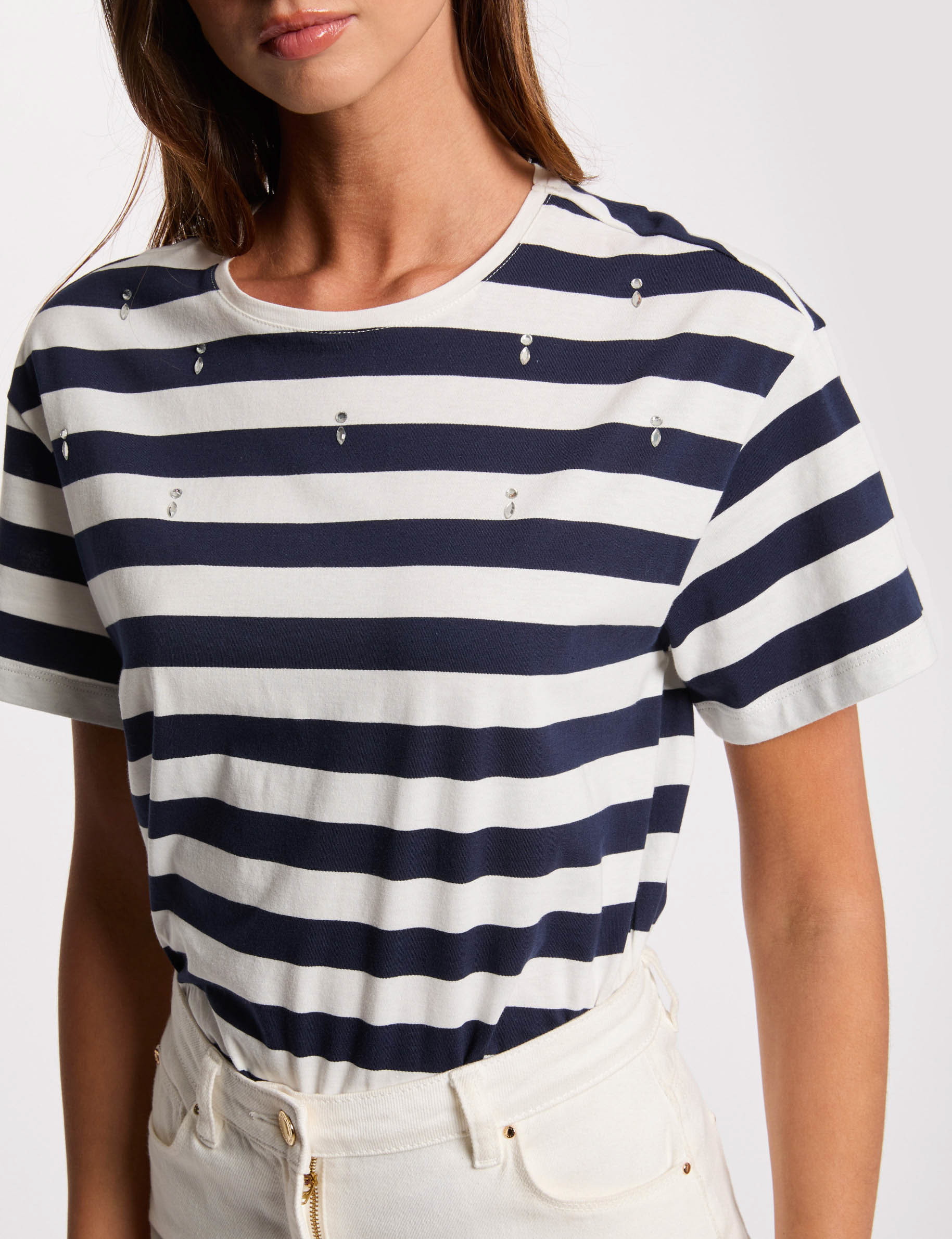 striped short sleeve t shirt white women Striped short sleeve T-shirt white women