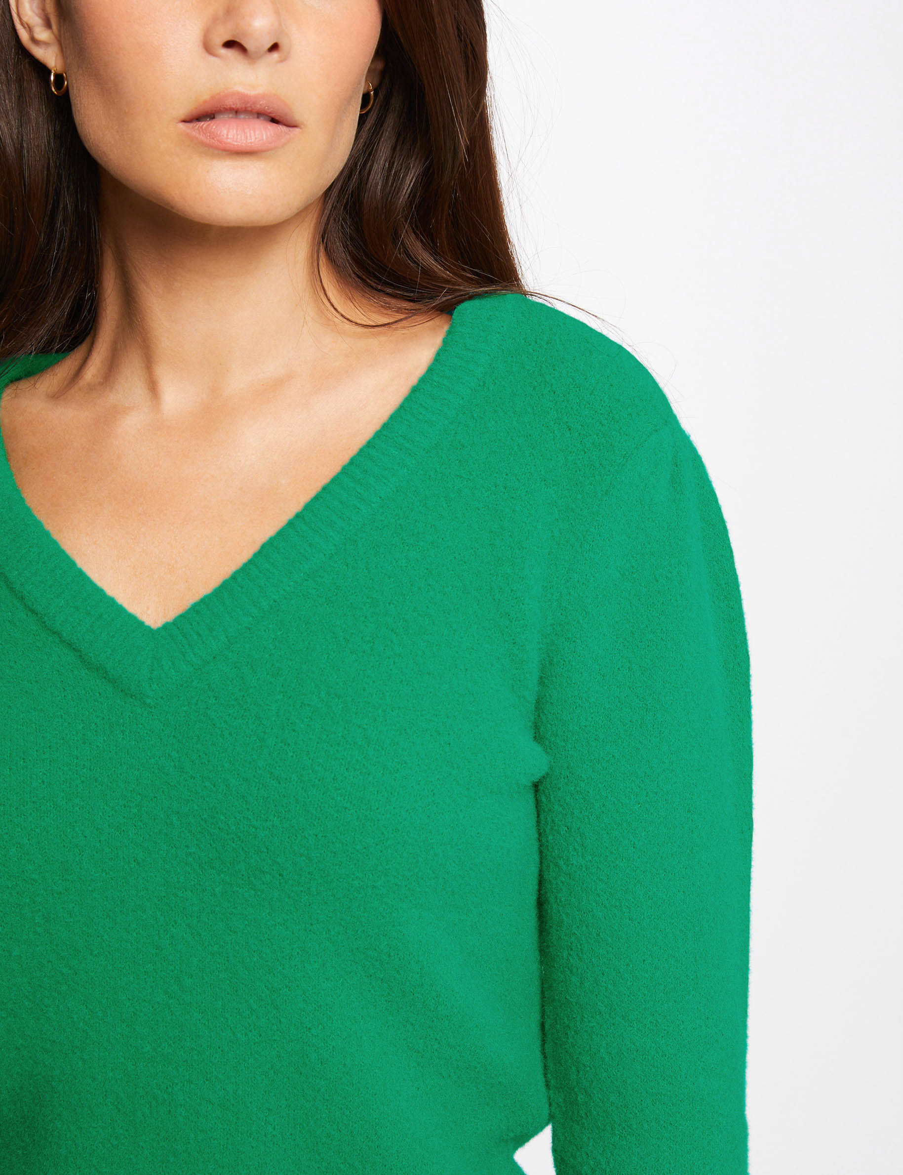 Long-sleeved jumper with V-neck mid-green ladies'
